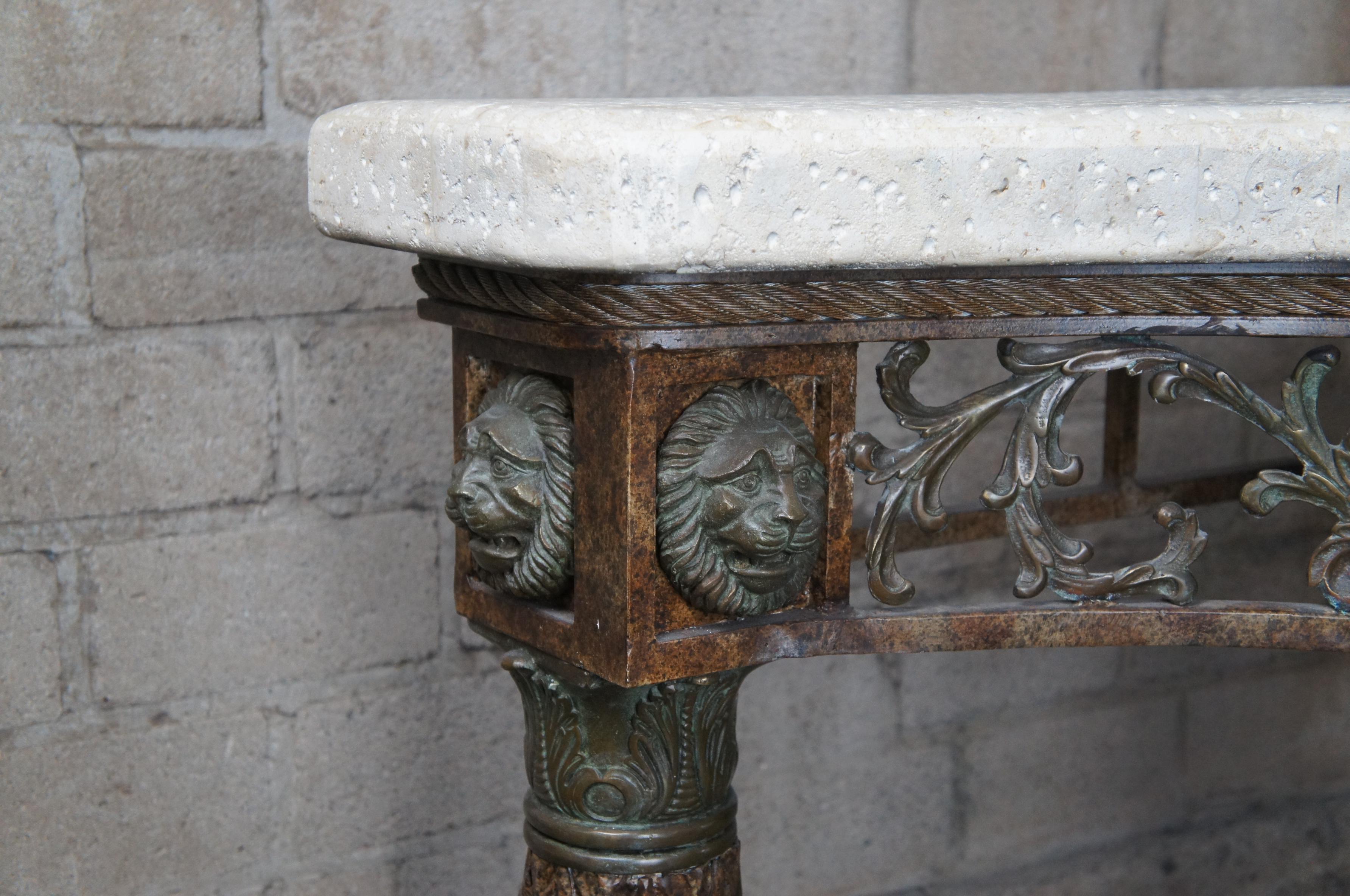 Vintage Maitland Smith Consola de hierro Luis XVI y león de piedra Mesa de entrada de sofá 79