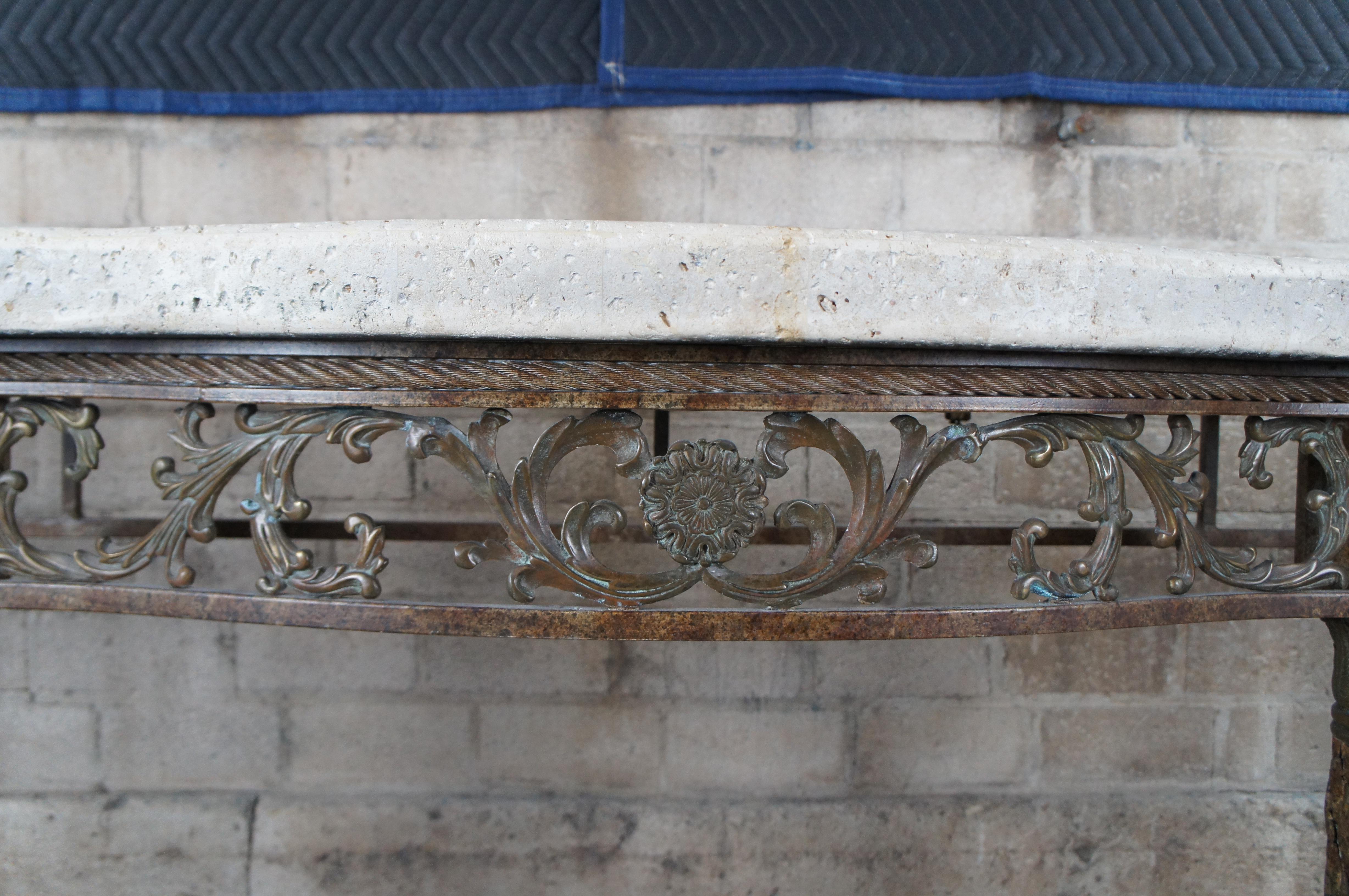 Vintage Maitland Smith Consola de hierro Luis XVI y león de piedra Mesa de entrada de sofá 79