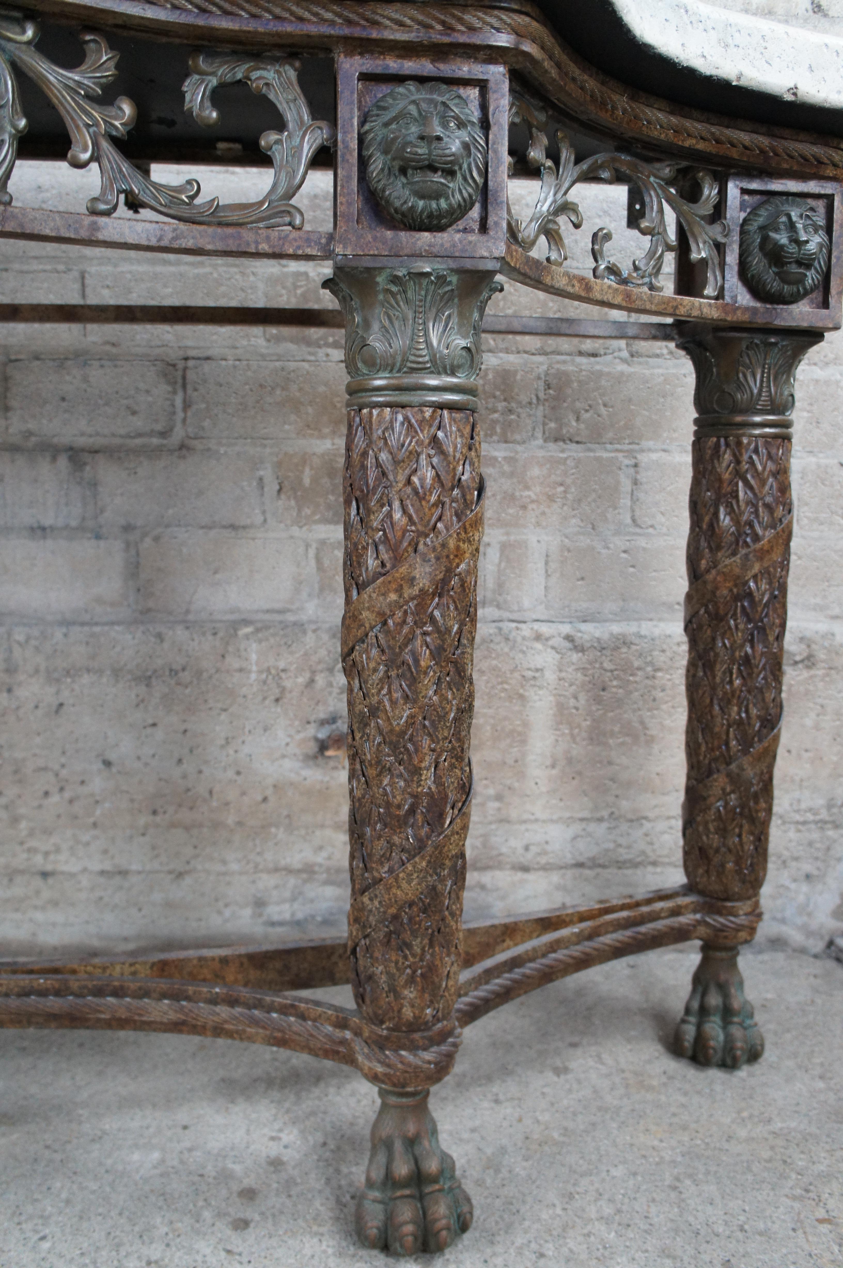 Vintage Maitland Smith Consola de hierro Luis XVI y león de piedra Mesa de entrada de sofá 79