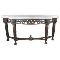 Vintage Maitland Smith Louis XVI Iron & Stone Lion Console Sofa Entry Table 79"