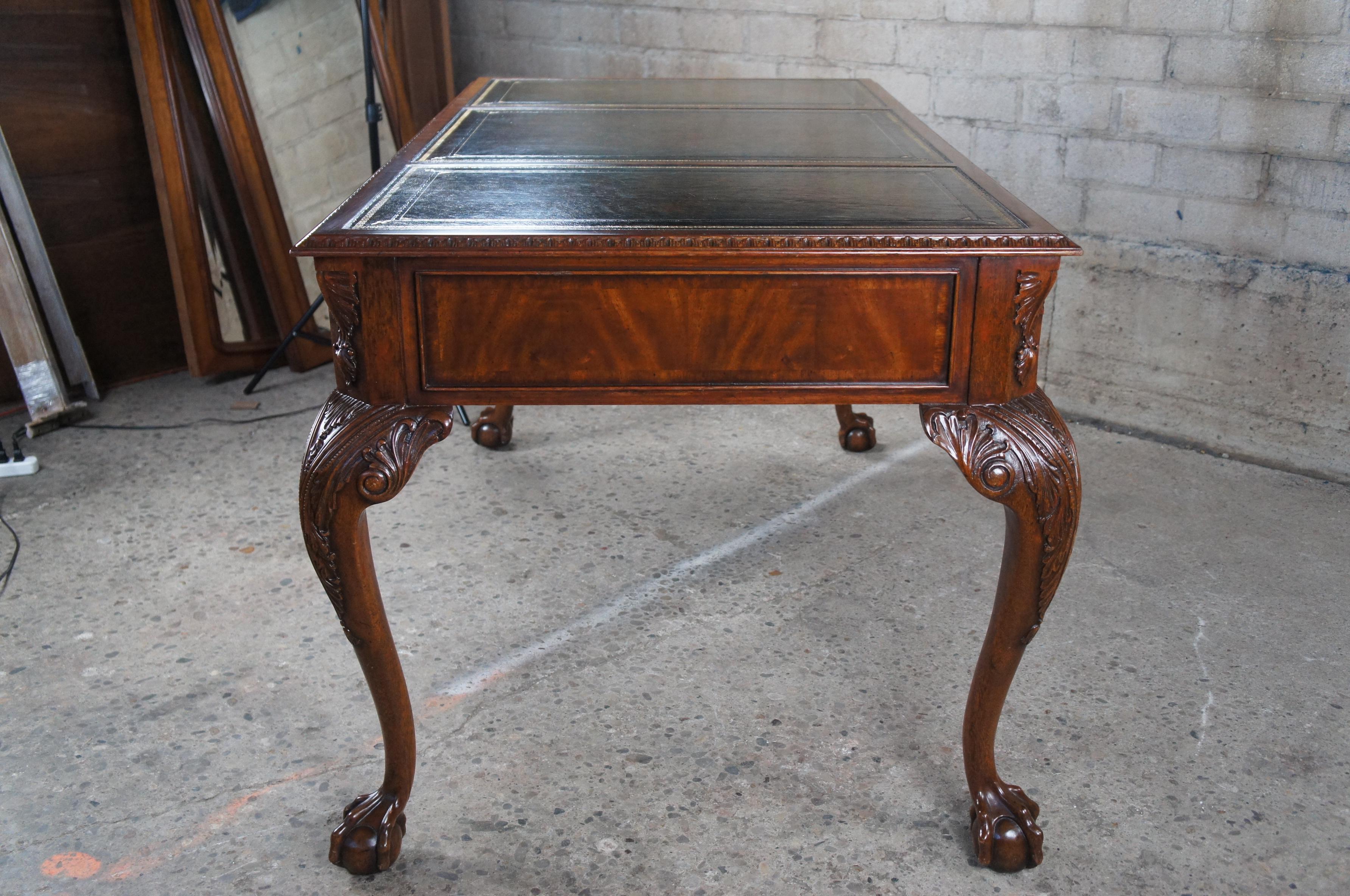 Vintage Maitland Smith Mahogany Leather Chippendale Ball & Claw Writing Desk 6