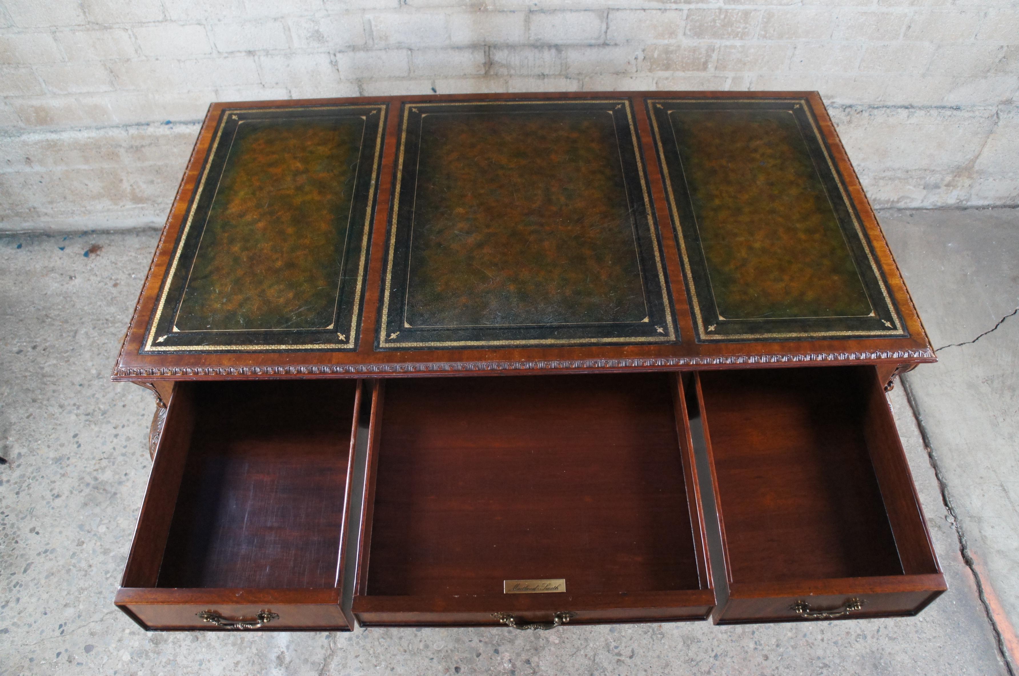 Brass Vintage Maitland Smith Mahogany Leather Chippendale Ball & Claw Writing Desk