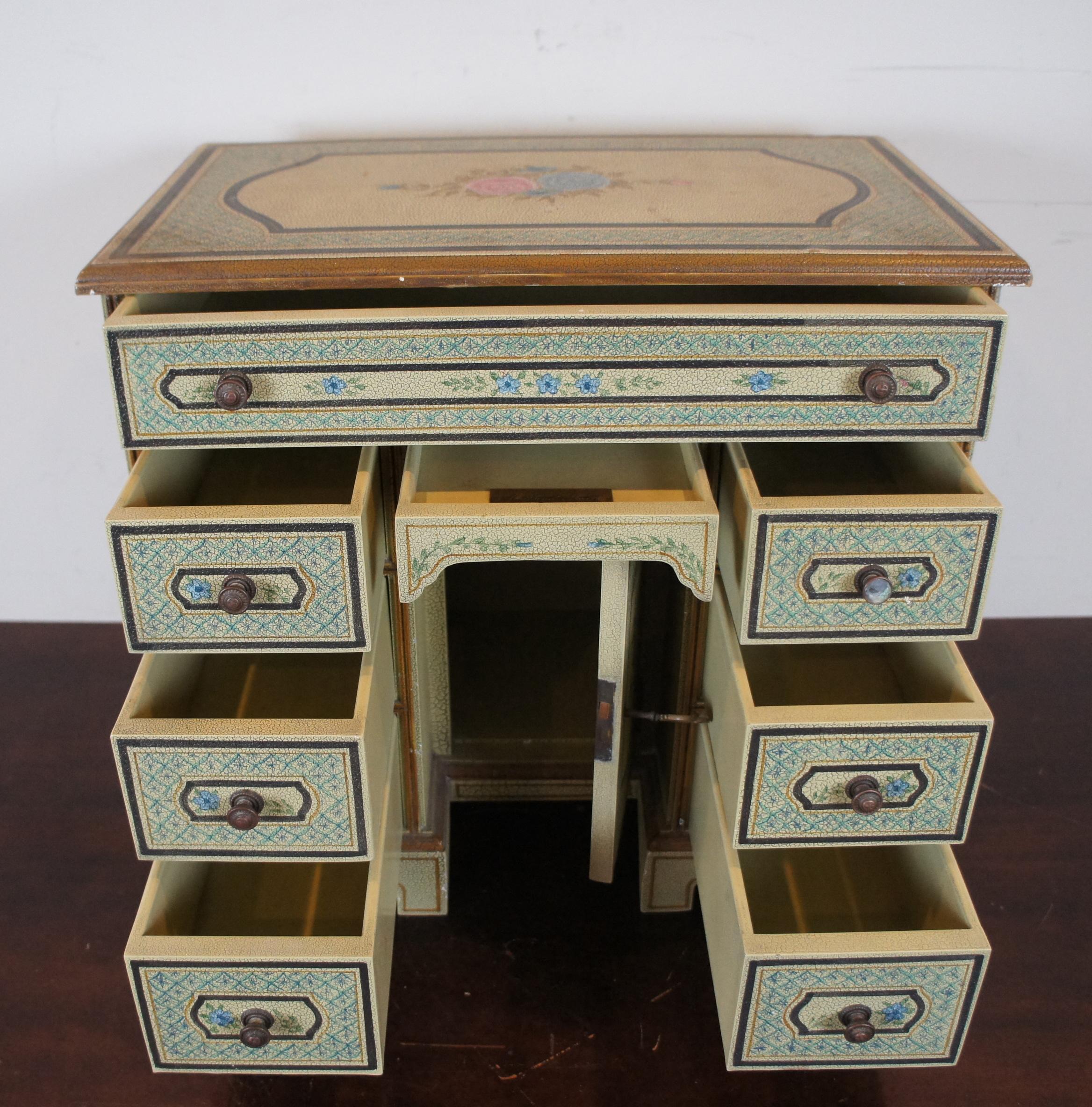 Vintage Maitland Smith Miniature Knee Hole Desk Keepsake Jewelry Box Chest In Good Condition For Sale In Dayton, OH
