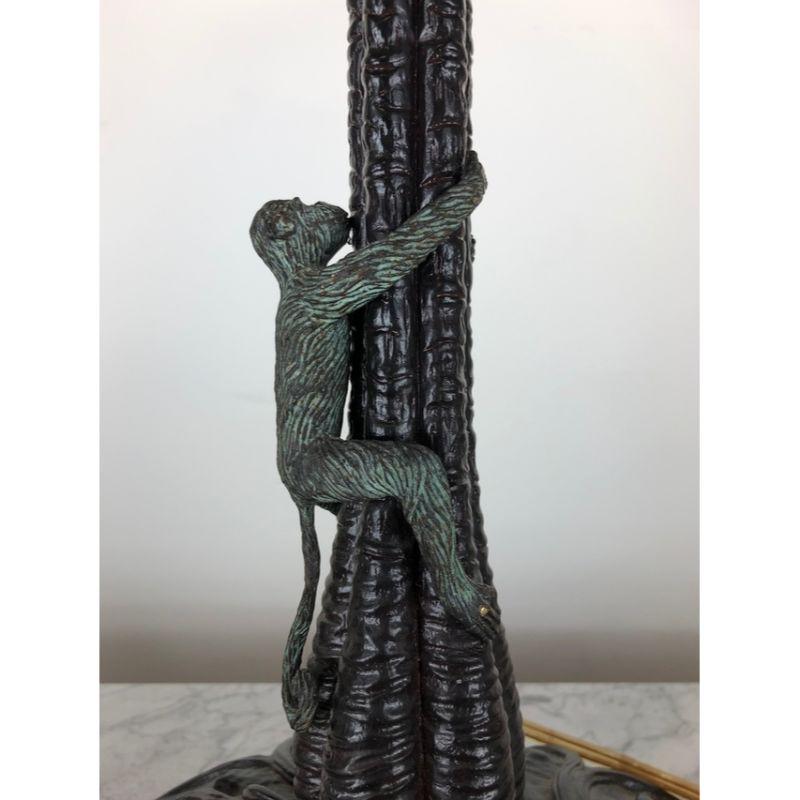 Rattan MAITLAND SMITH Monkeys Climbing Palm Tree Bronze Lamp