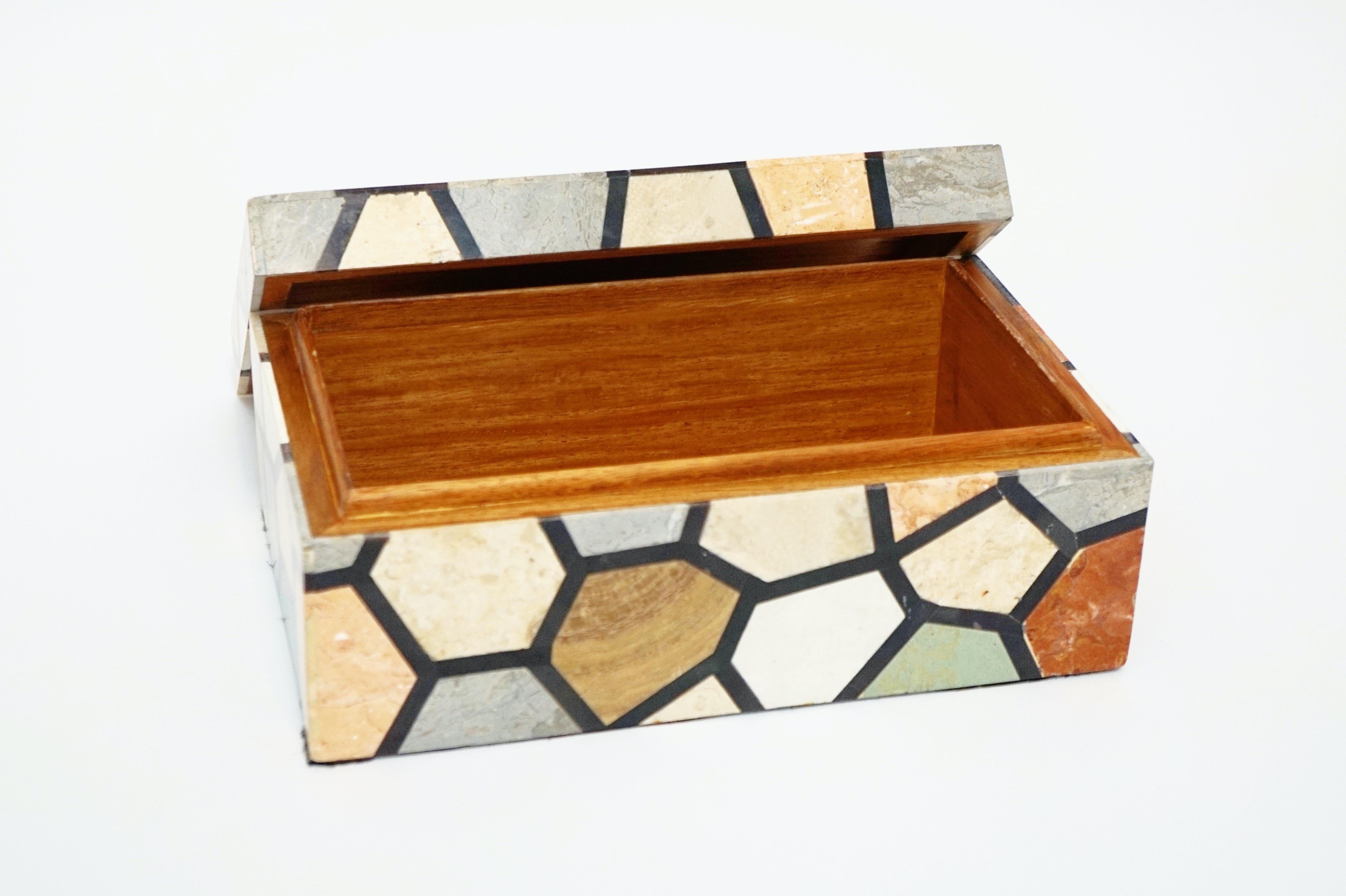 Vintage Maitland Smith Multicolored Tessellated Stone Box 4