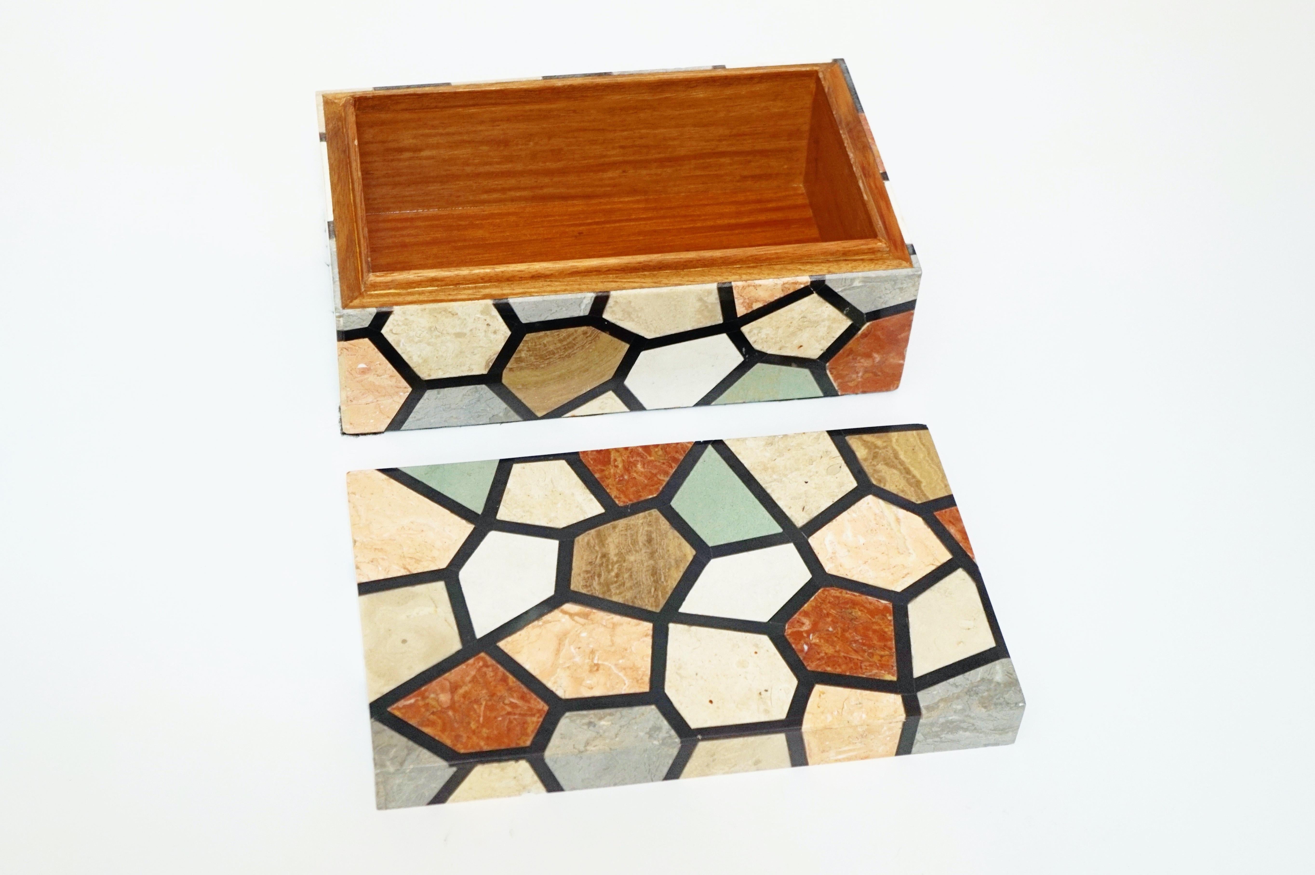 Vintage Maitland Smith Multicolored Tessellated Stone Box 5