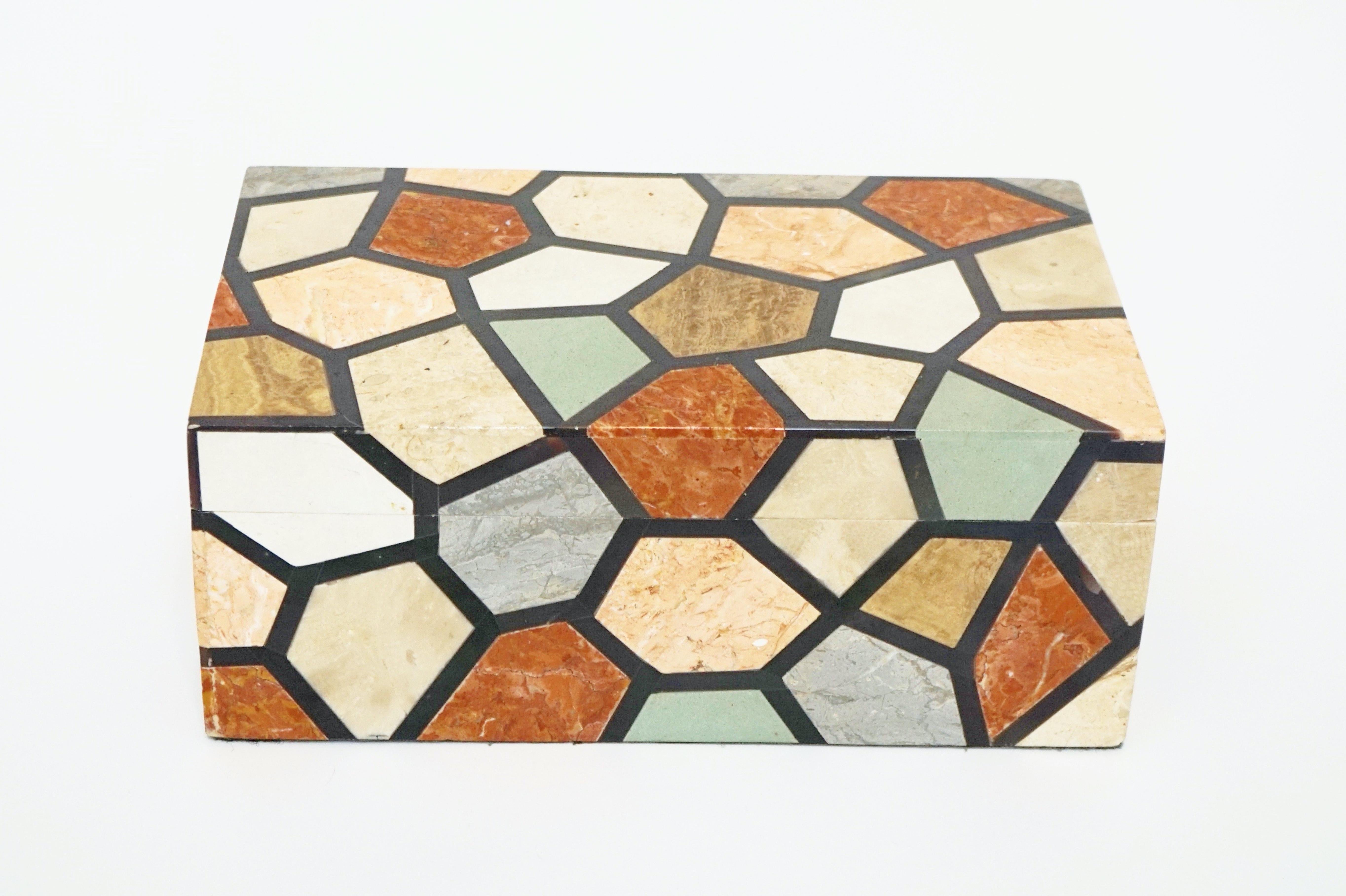 Modern Vintage Maitland Smith Multicolored Tessellated Stone Box