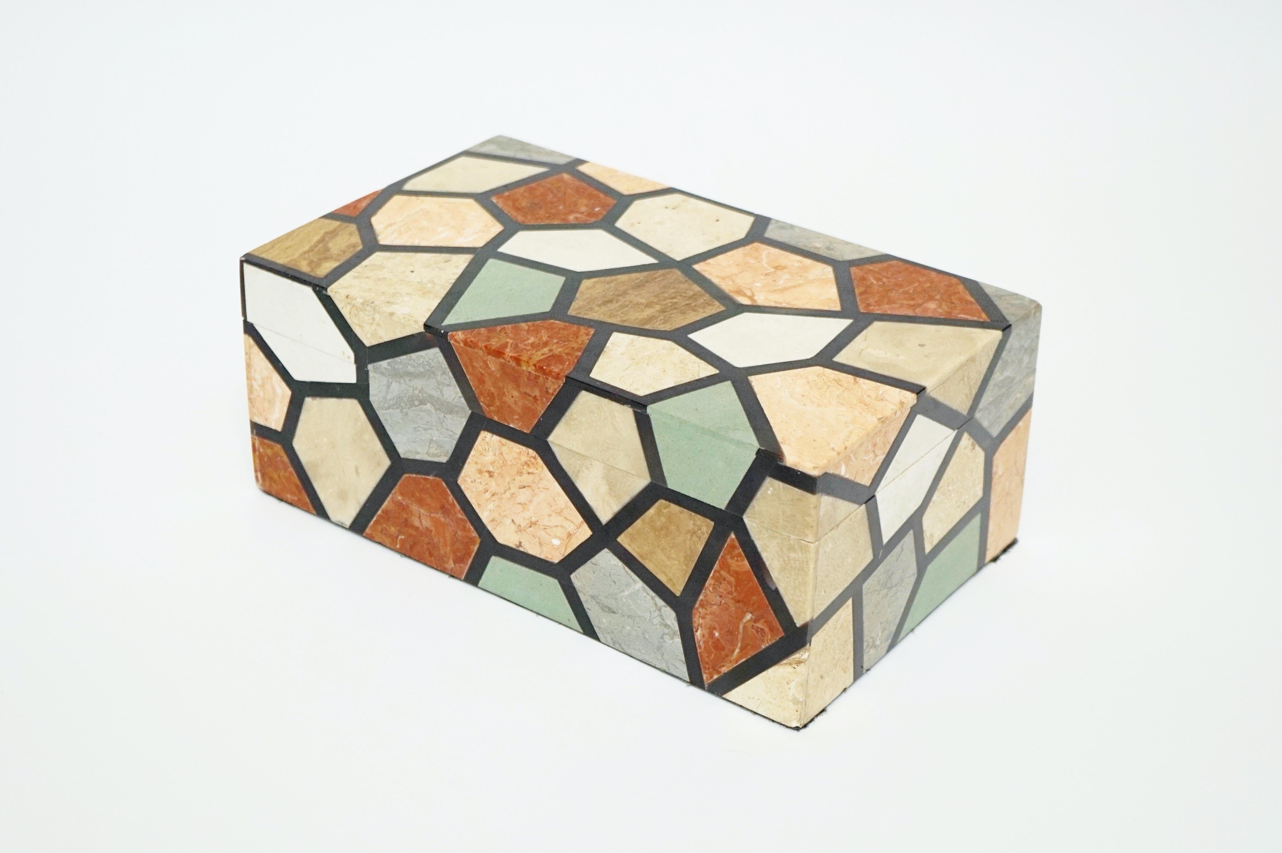 Unknown Vintage Maitland Smith Multicolored Tessellated Stone Box