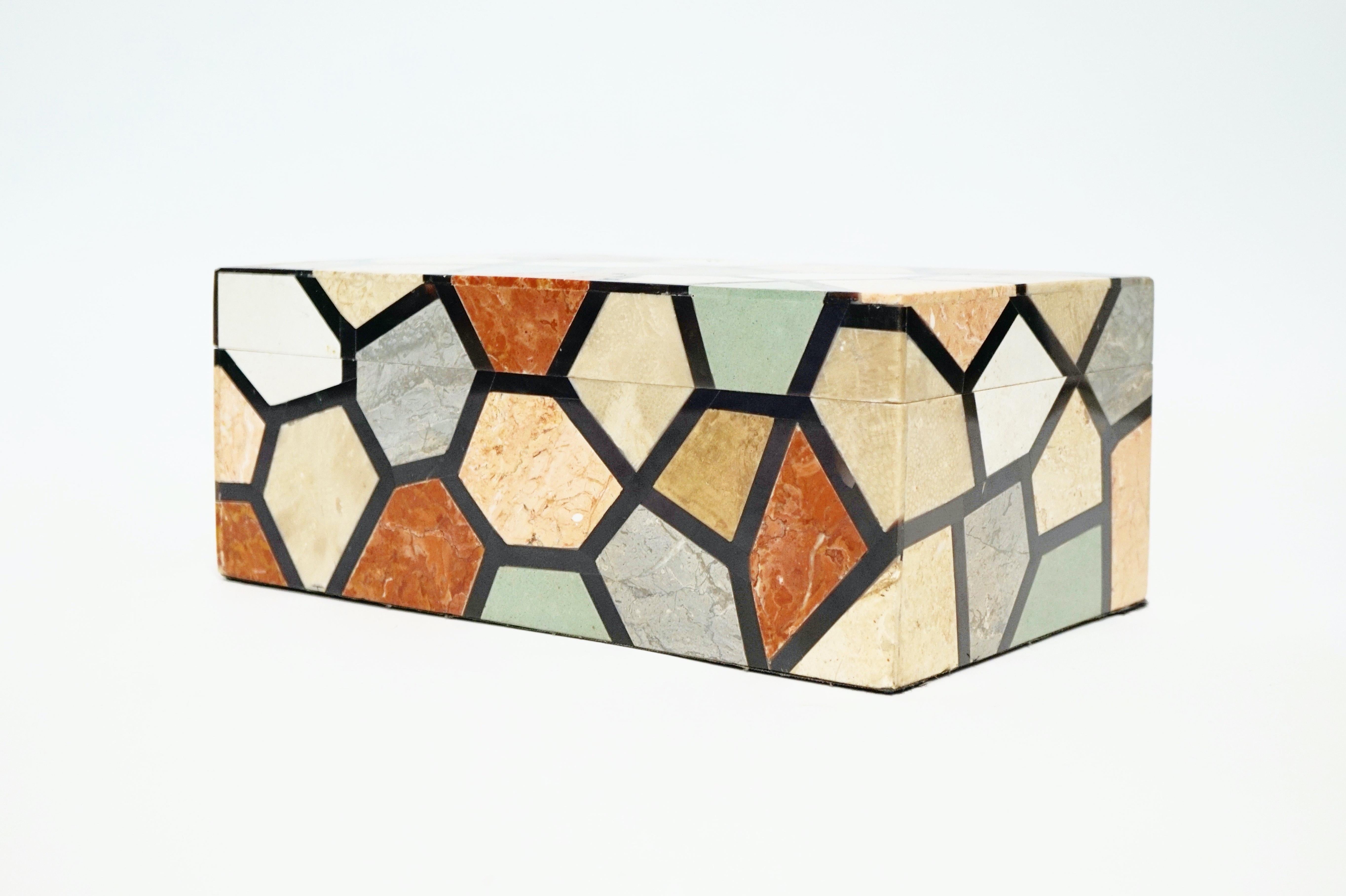Vintage Maitland Smith Multicolored Tessellated Stone Box In Good Condition In McKinney, TX