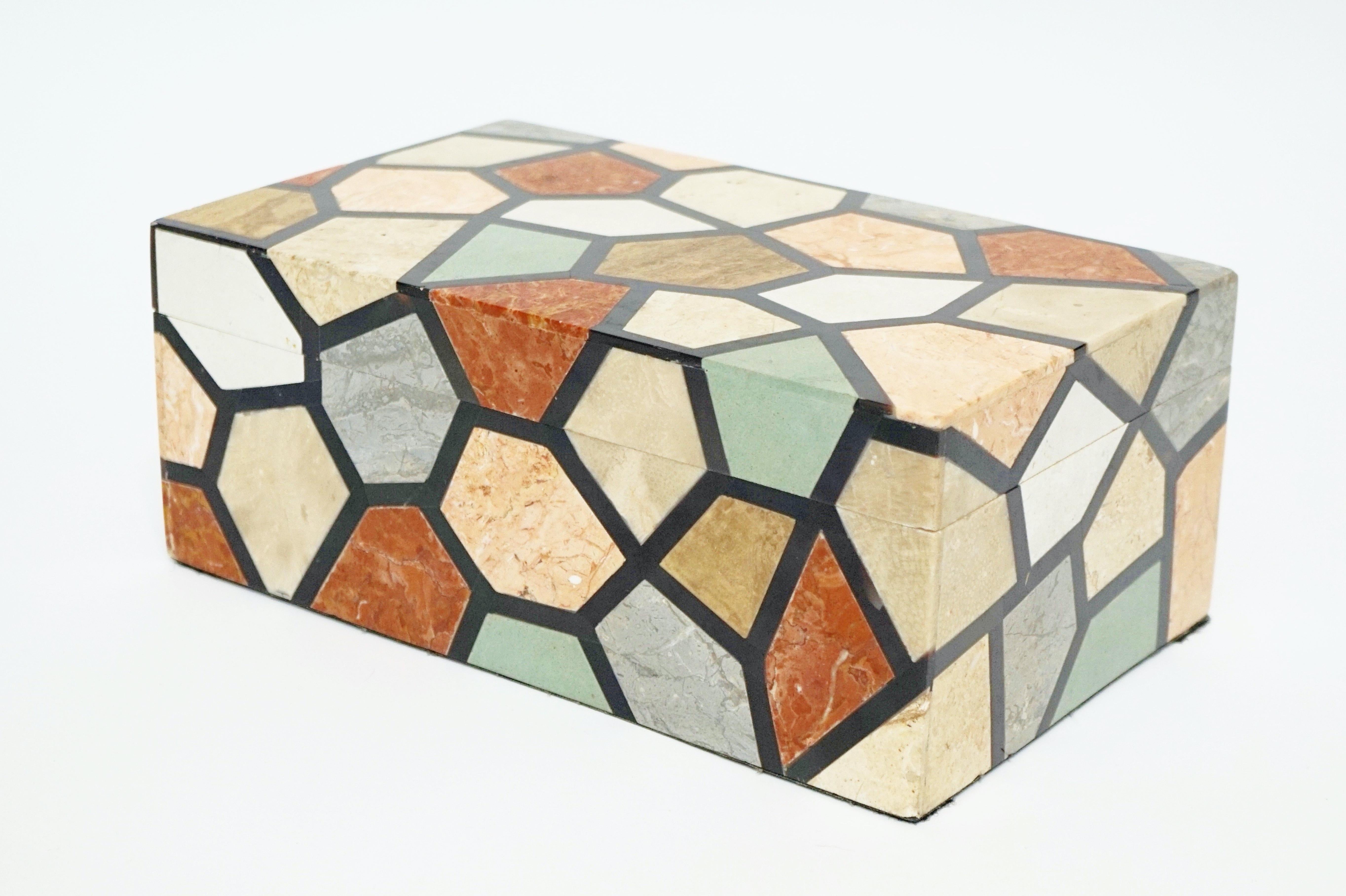 20th Century Vintage Maitland Smith Multicolored Tessellated Stone Box