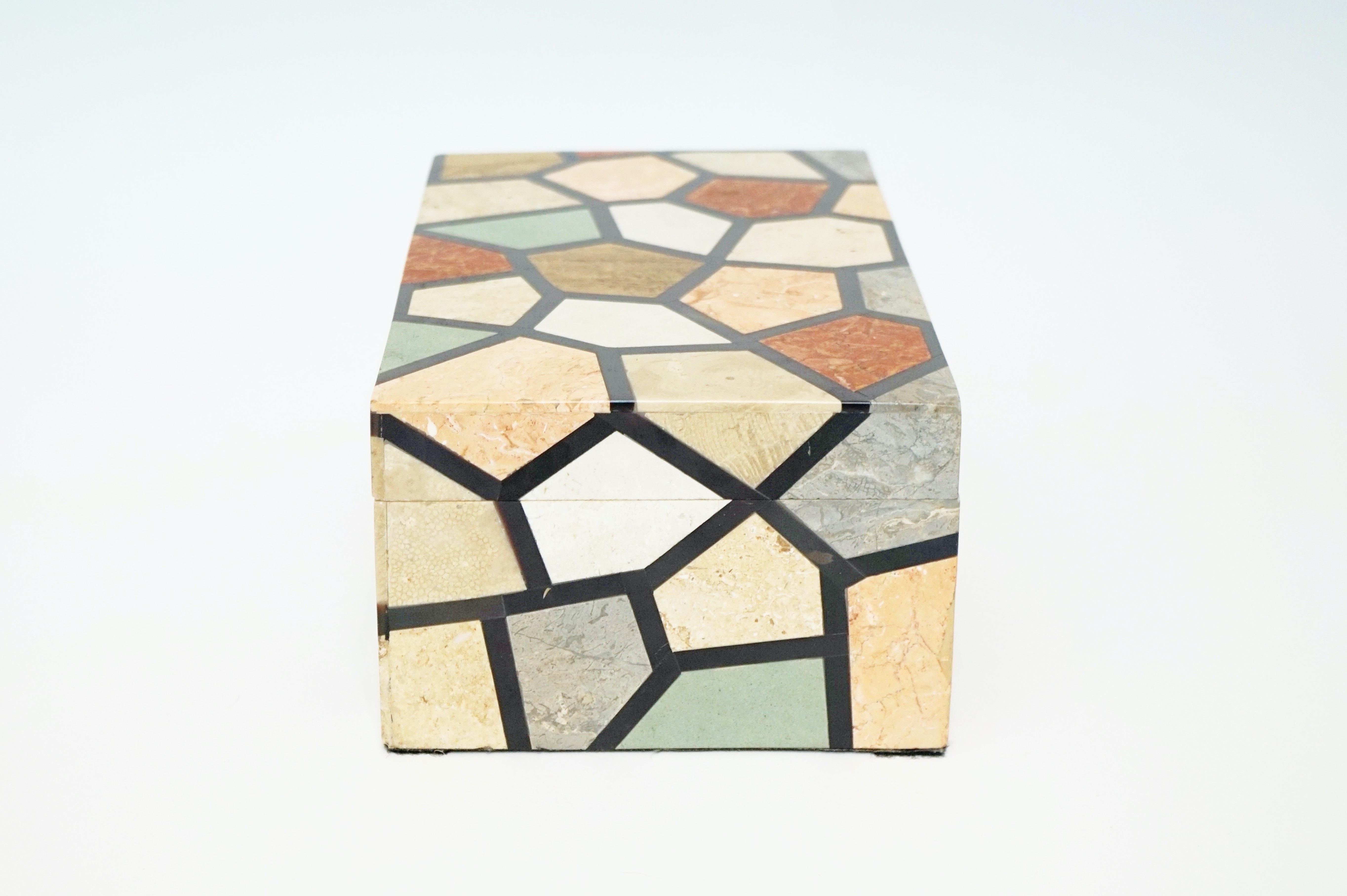 Vintage Maitland Smith Multicolored Tessellated Stone Box 1
