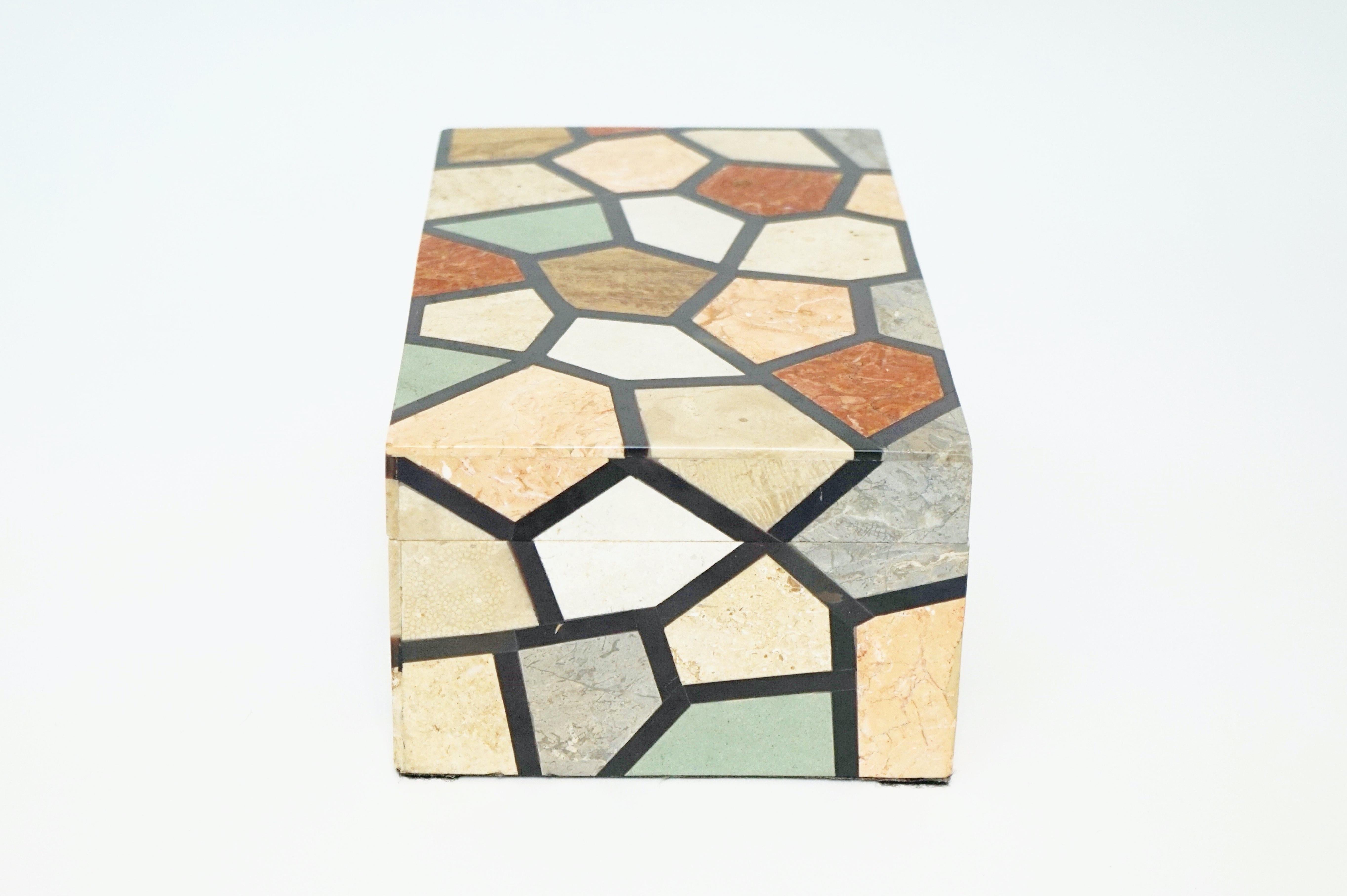 Vintage Maitland Smith Multicolored Tessellated Stone Box 2