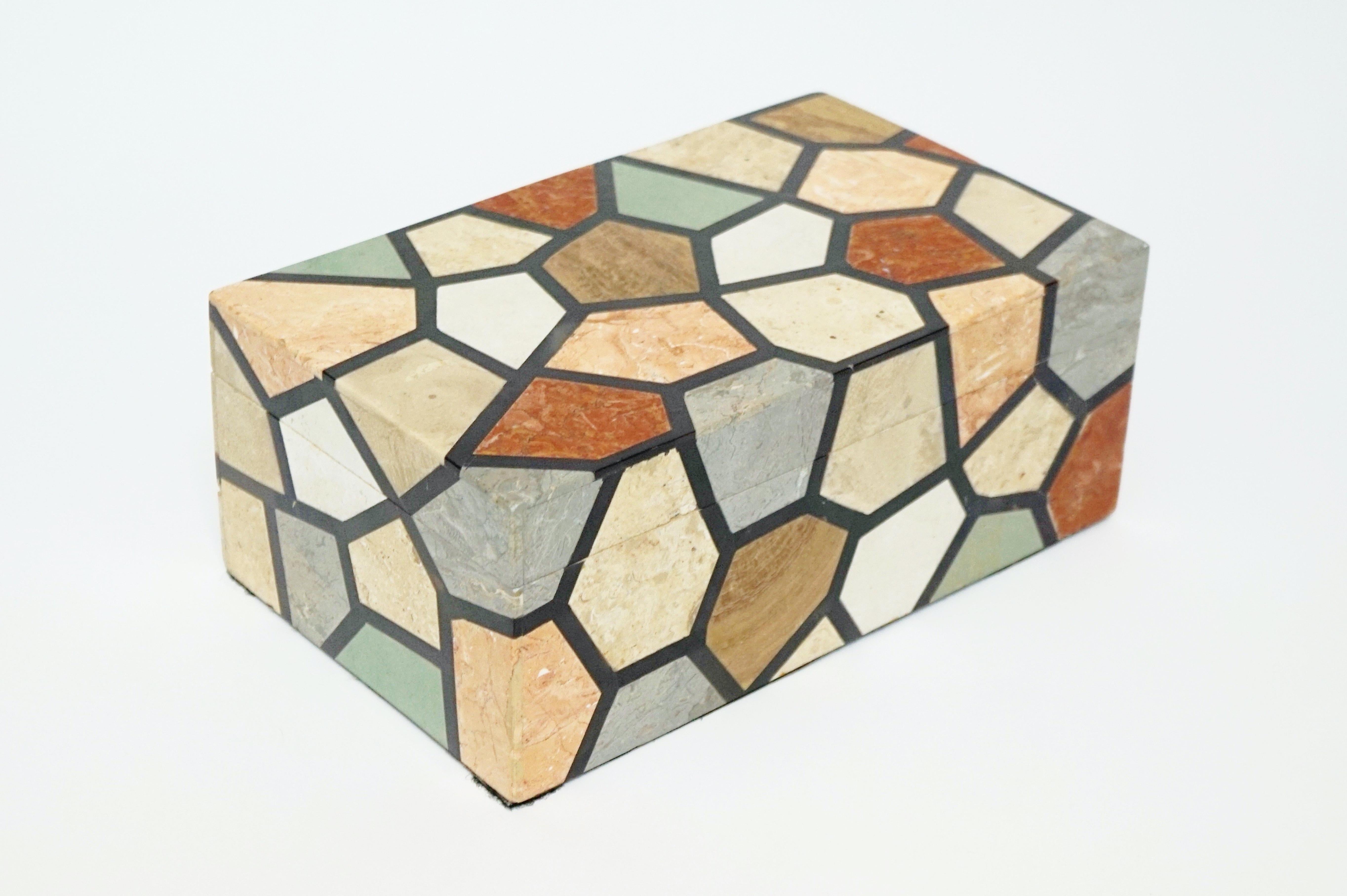 Vintage Maitland Smith Multicolored Tessellated Stone Box 3