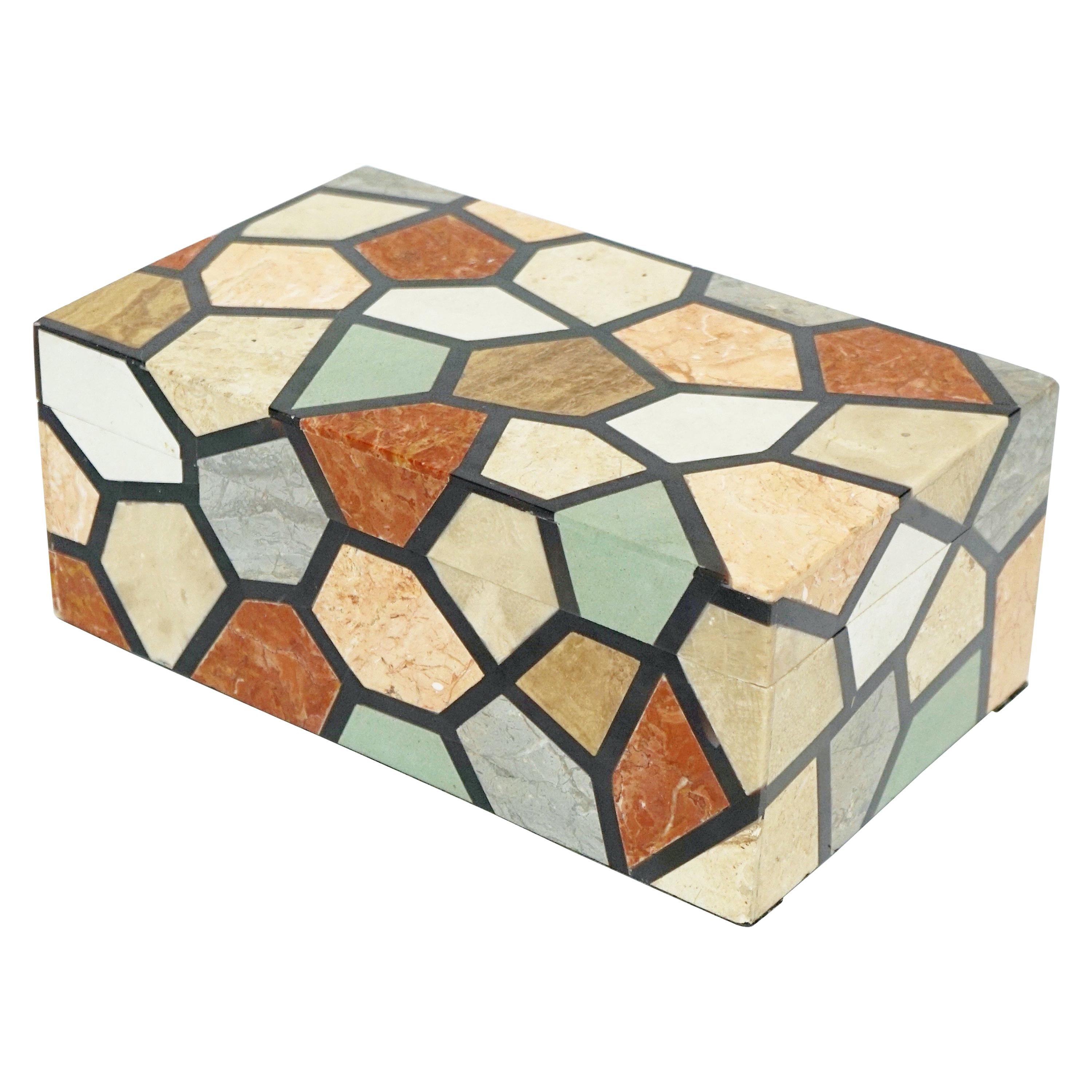 Vintage Maitland Smith Multicolored Tessellated Stone Box