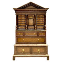 Vintage Maitland Smith Neoclassical Pediment Tall Chest of Drawers