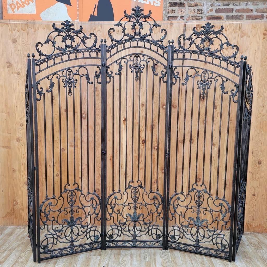 Vintage Maitland Smith Ornate 5 Panel Wrought Iron Garden Gate For Sale 1
