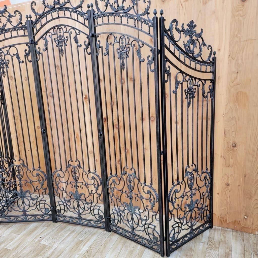 Vintage Maitland Smith Ornate 5 Panel Wrought Iron Garden Gate For Sale 2