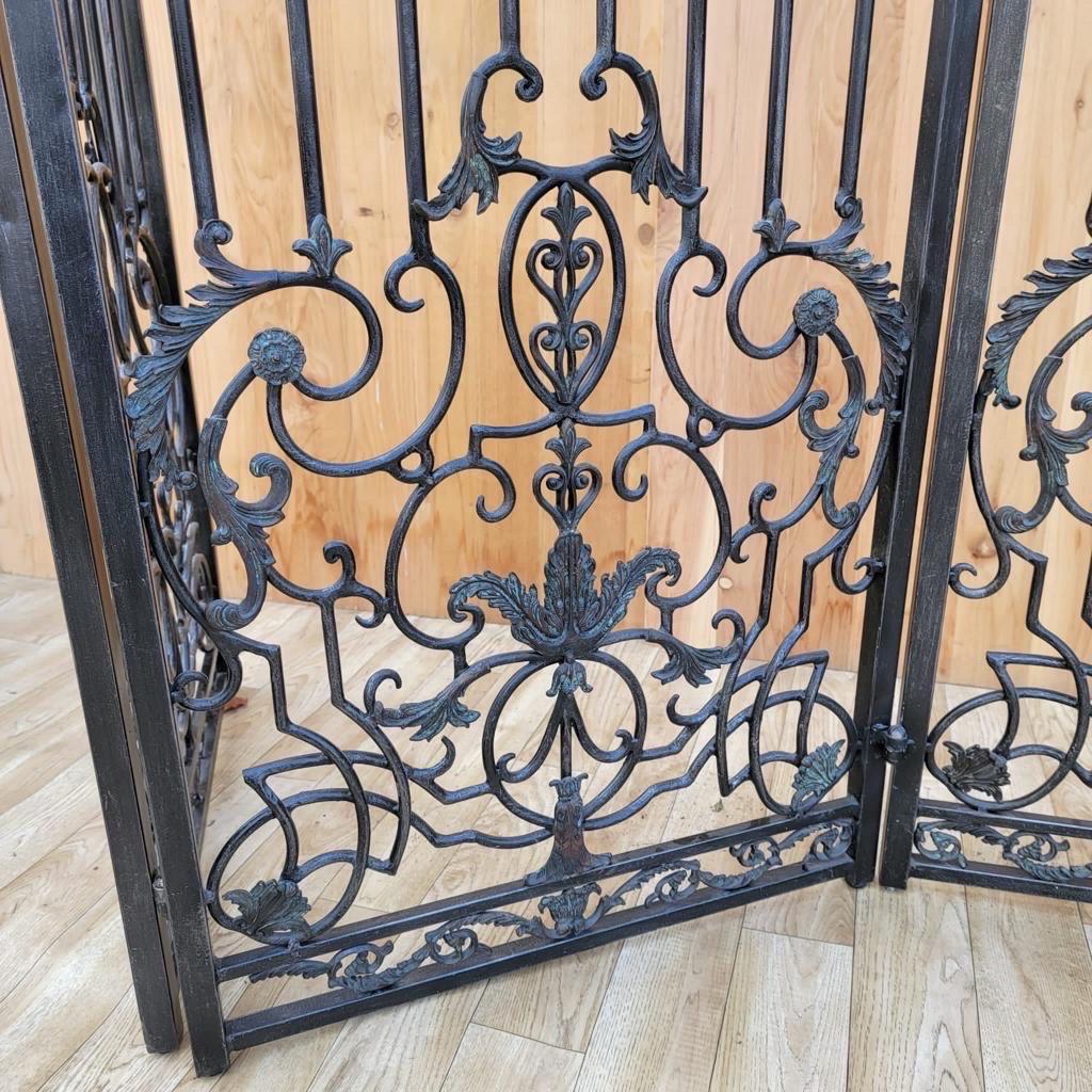 Gothic Vintage Maitland Smith Ornate 5 Panel Wrought Iron Garden Gate For Sale