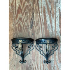 Vintage Maitland Smith Ornate Metal Wall Brackets - Set of 2