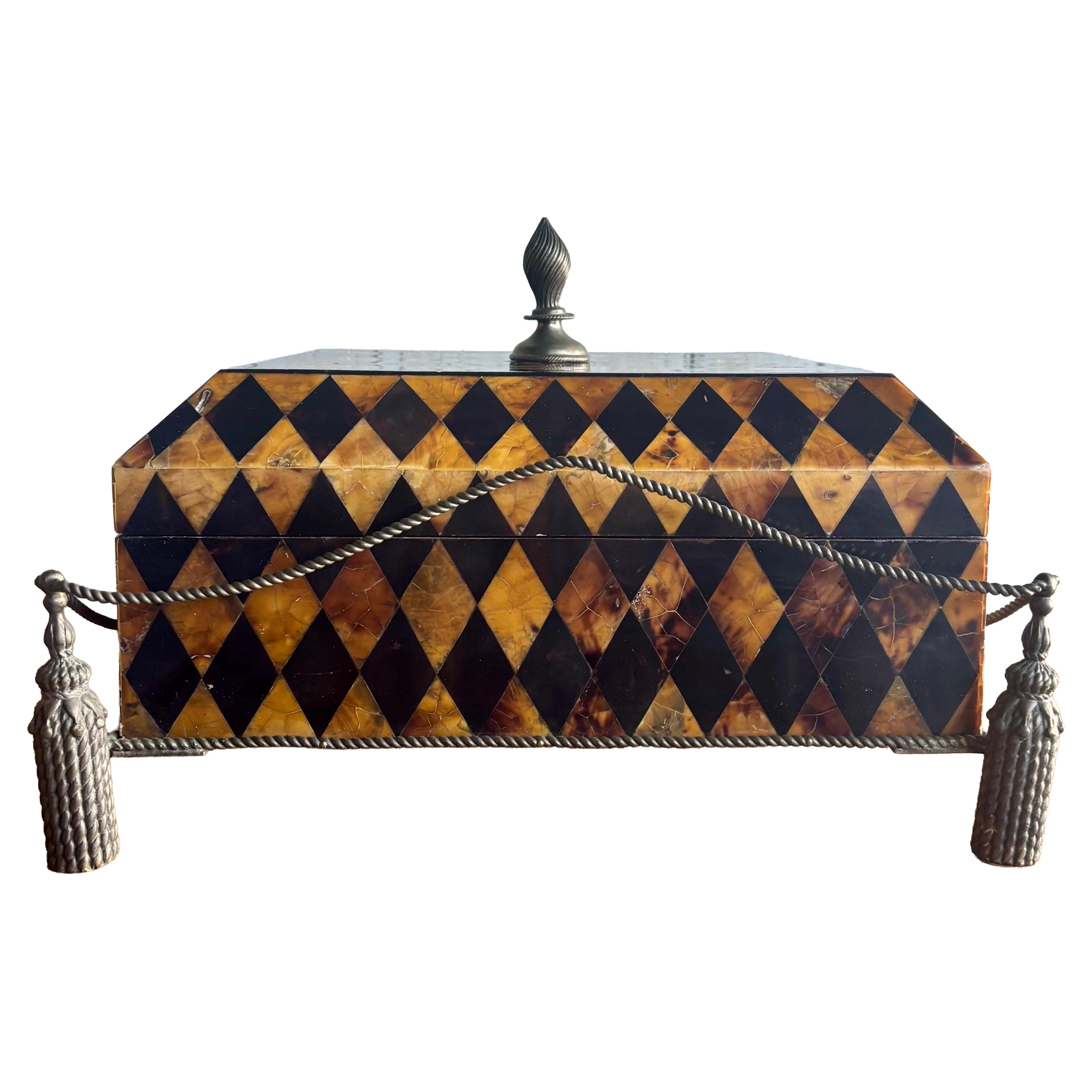 Vintage Maitland-Smith Penshell Decorative Box with Rope Tassel Base