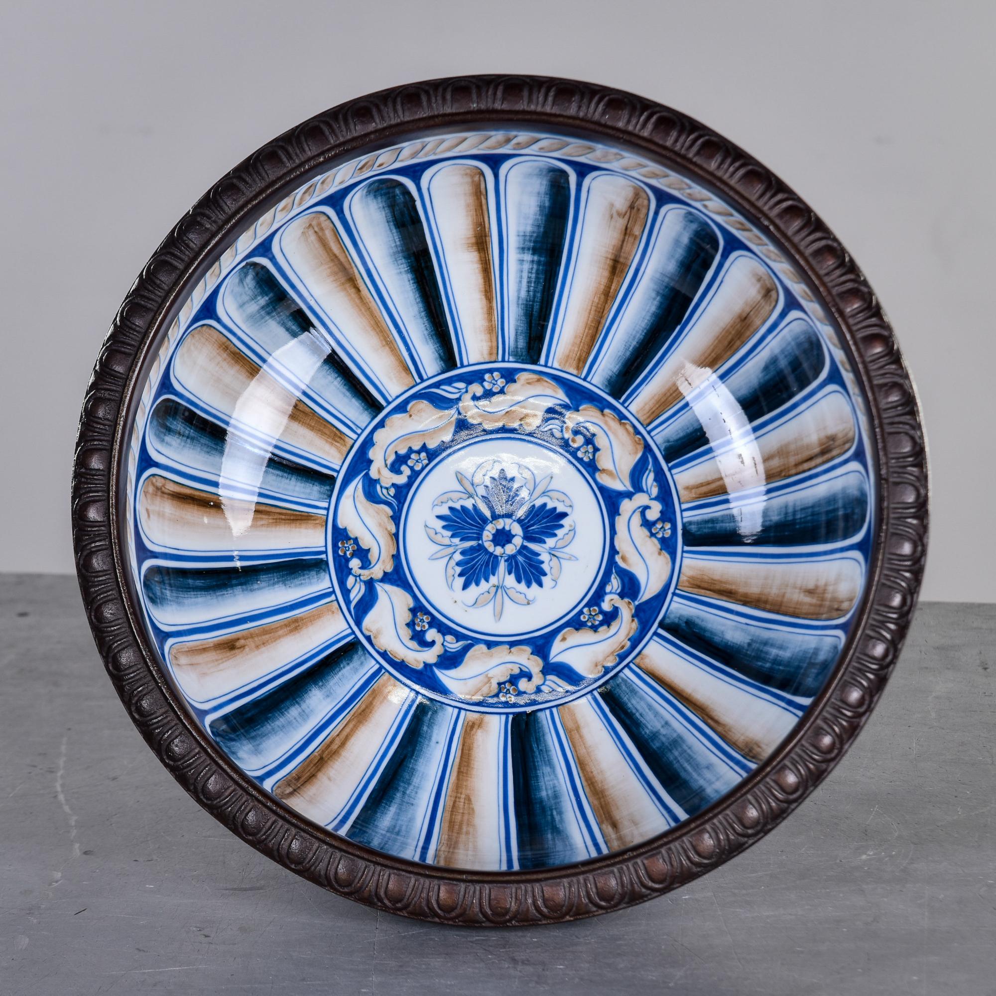 Vintage Maitland Smith Porcelain Pedestal Bowl with Bronze Rim For Sale 5