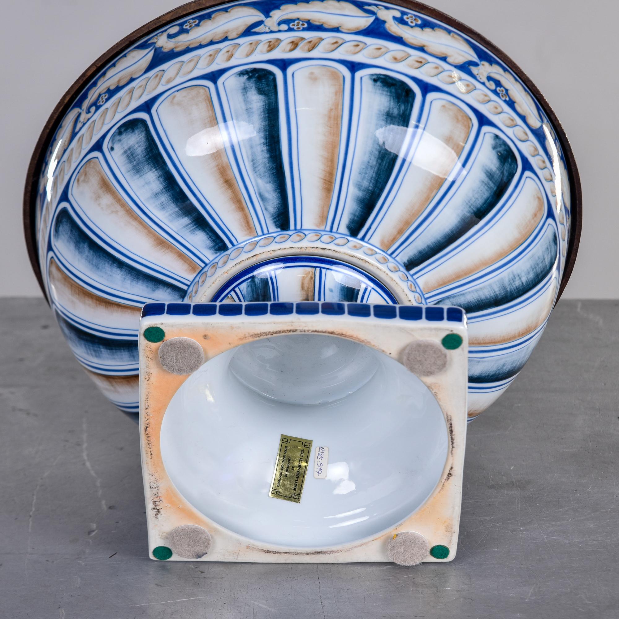 Vintage Maitland Smith Porcelain Pedestal Bowl with Bronze Rim For Sale 6