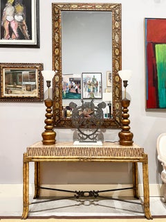 Vintage Maitland-Smith Rattan, Leather and Iron Console Table