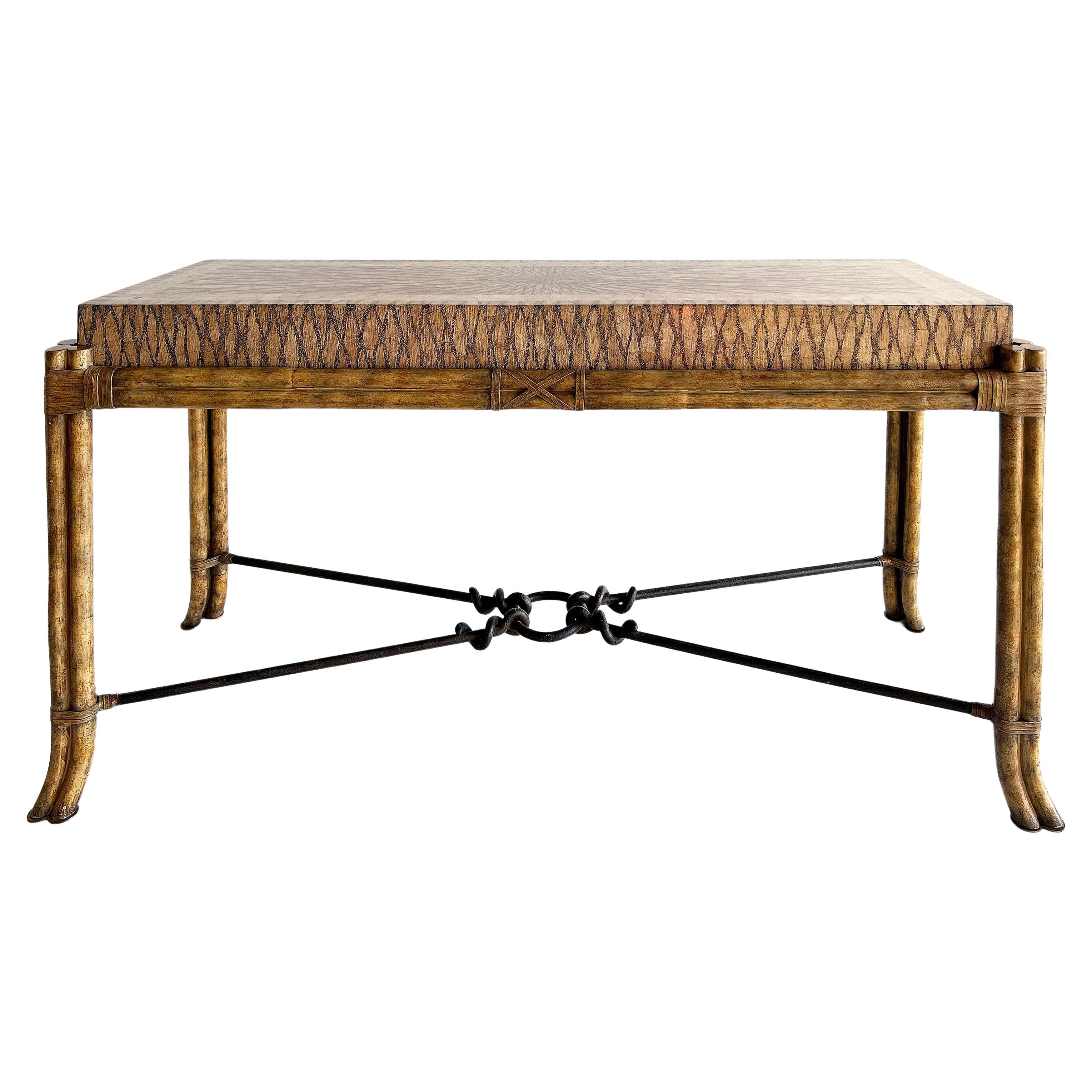 Vintage Maitland-Smith Rattan, Leather and Iron Console Table For Sale