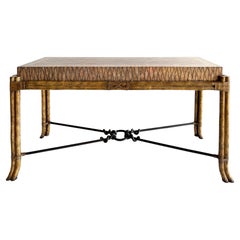 Vintage Maitland-Smith Rattan, Leather and Iron Console Table
