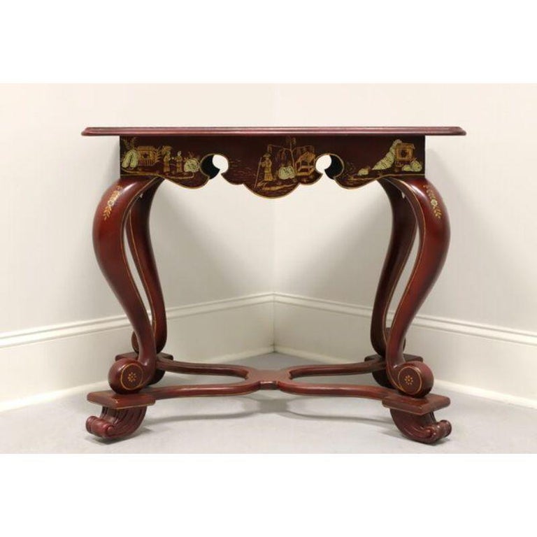 20th Century MAITLAND SMITH Red Chinoiserie Accent Table For Sale