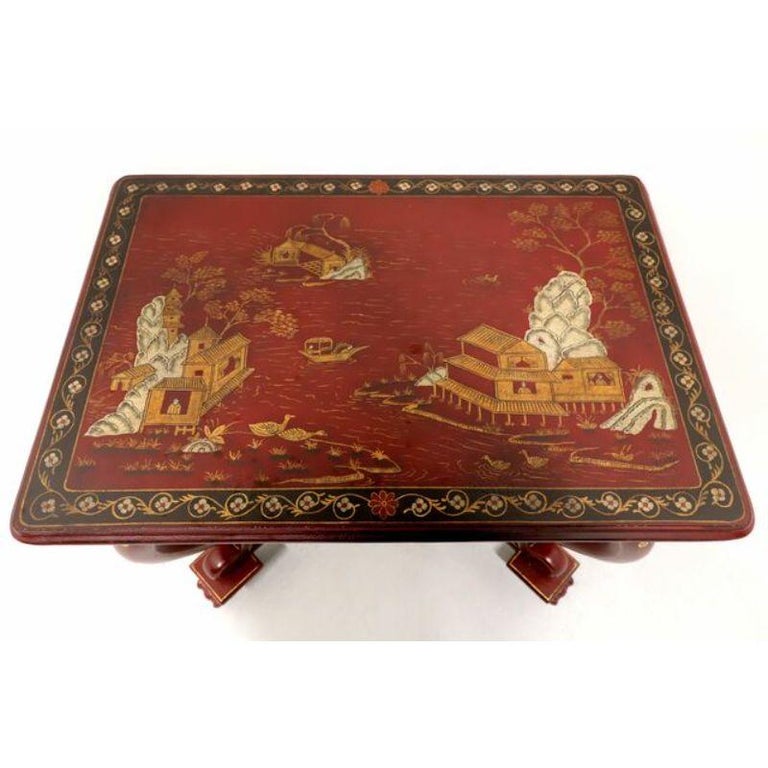 MAITLAND SMITH Red Chinoiserie Accent Table For Sale 1