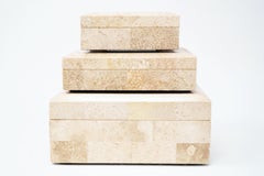 Vintage Maitland Smith Set of Three Tessellated Beige and Peach Stone Boxes