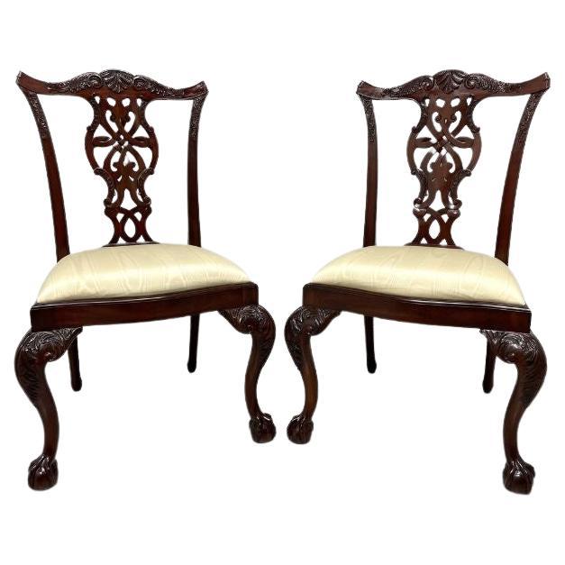 Vintage Maitland Smith Solid Chippendale Ball in Claw Dining Side Chairs, Pair