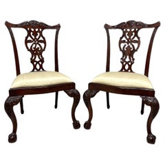 Vintage Maitland Smith Solid Chippendale Ball in Claw Dining Side Chairs, Pair