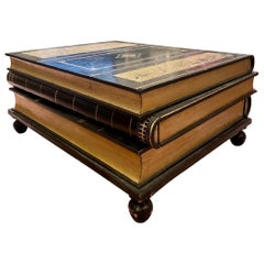 Vintage Maitland Smith Stacked Book Leather Bound 3 Drawer Cocktail Coffee Table