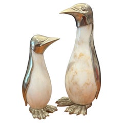 Sculture vintage di pinguini in pietra e ottone di Maitland-Smith, coppia, Filippine