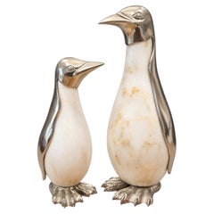 Sculture vintage di pinguini in pietra e ottone di Maitland-Smith, coppia, Filippine