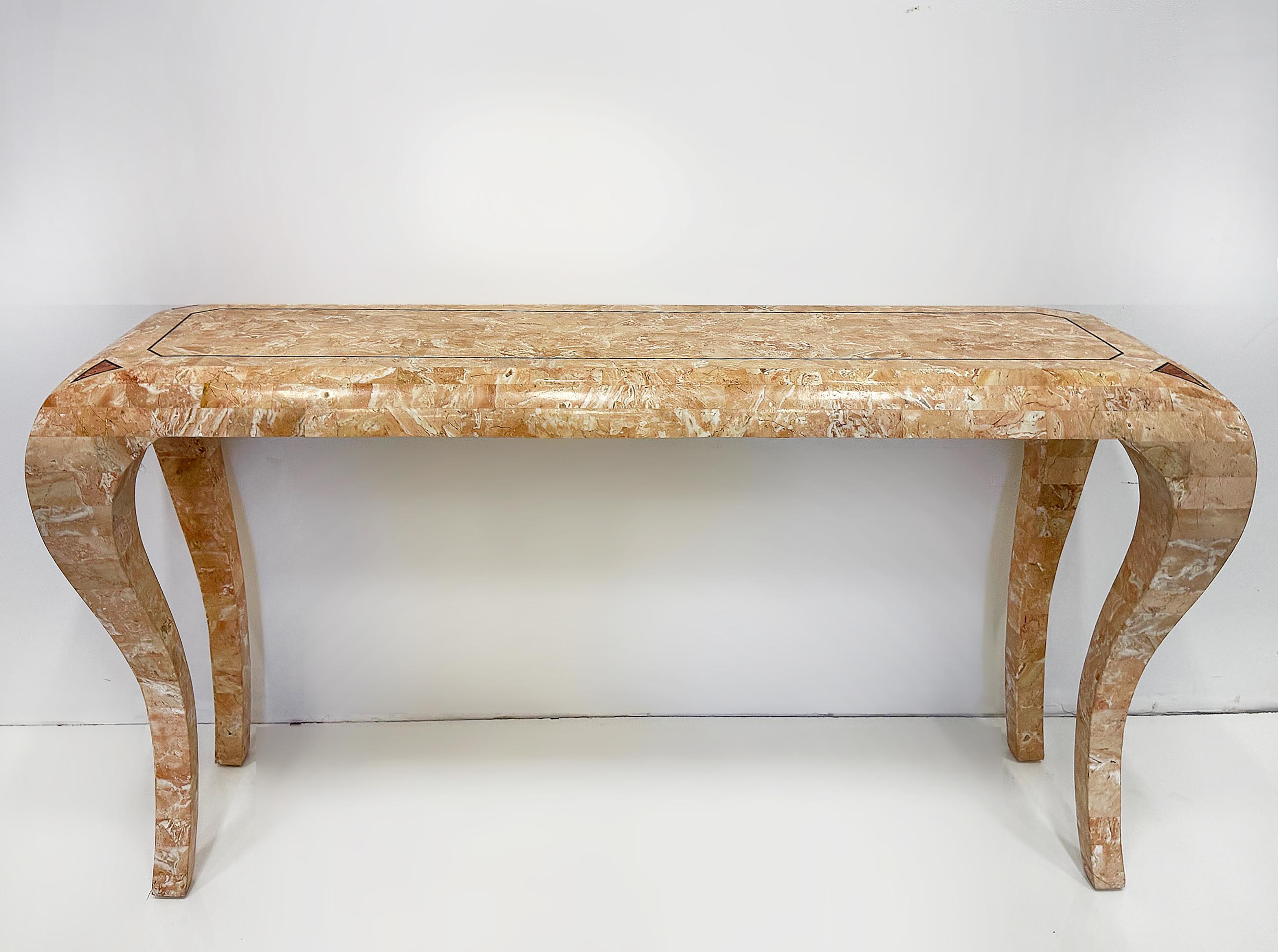 Console d'epoca in pietra tessellata di Maitland Smith, con gambe cabriolet in vendita 3