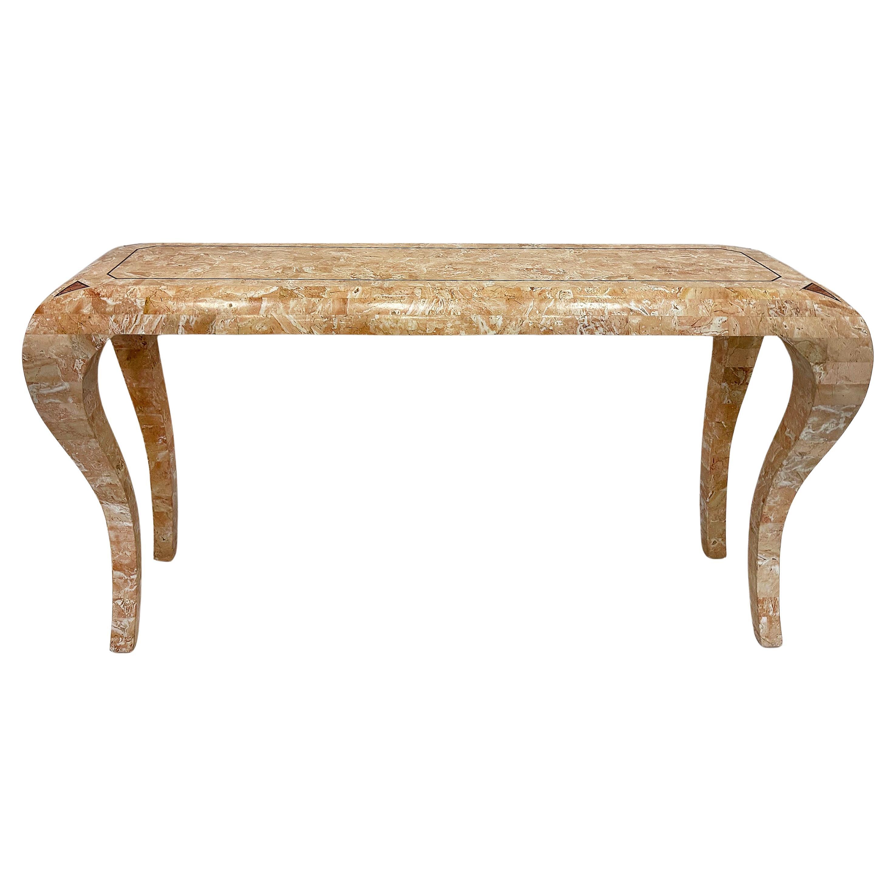 Vintage Maitland Smith Tessellated Stone Console, Cabriolet Legs