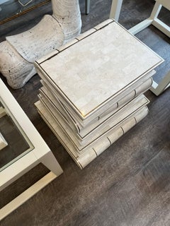 Vintage Maitland Smith tessellated marble and brass figural book table