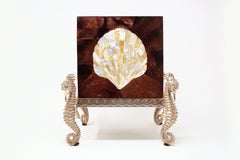 Maitland Smith Tessellated Shell Tissue Box with Seahorse Figural Accents