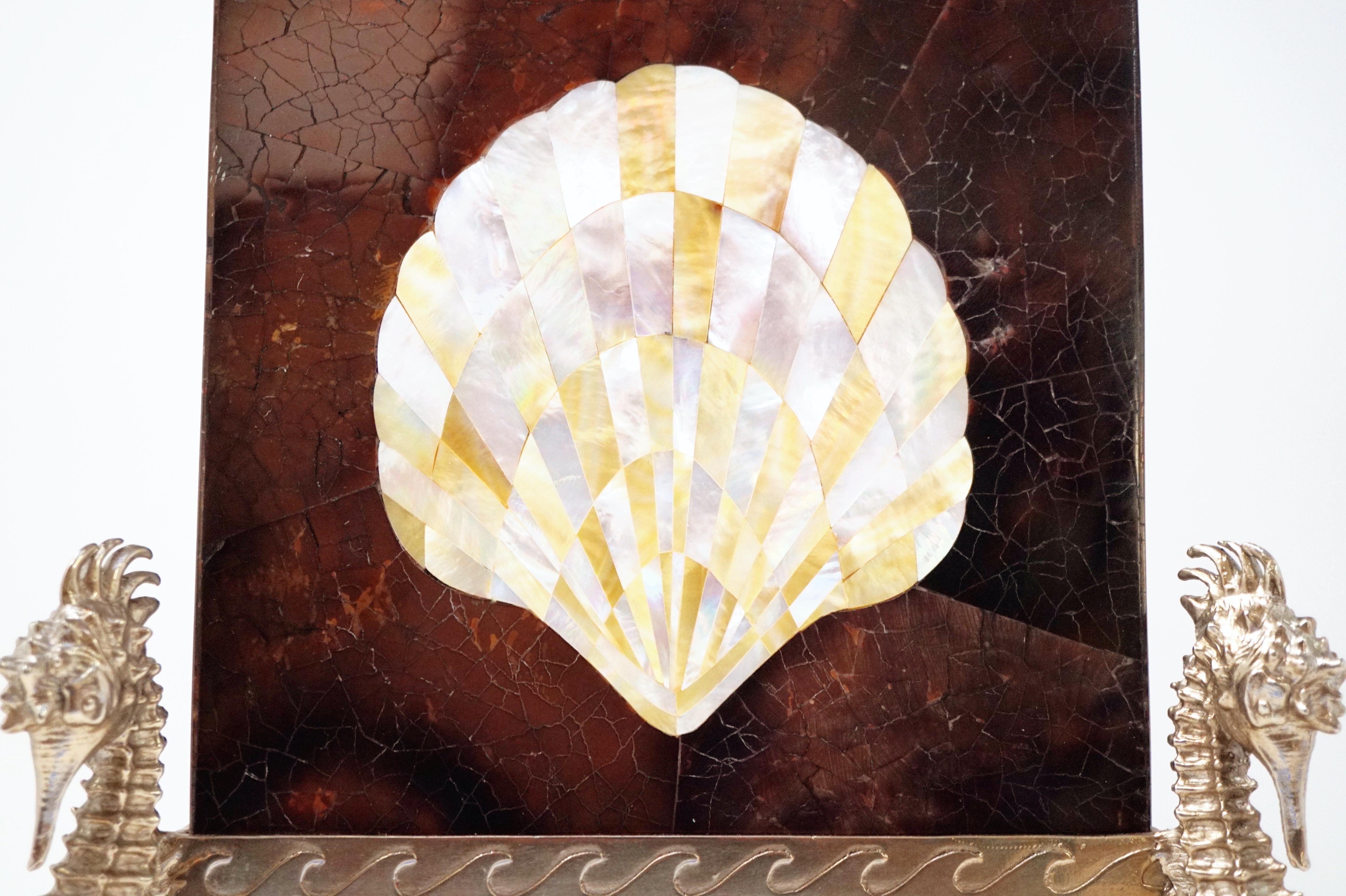 20th Century Maitland Smith Tessellated Shell Tissue Box with Seahorse Figural Accents