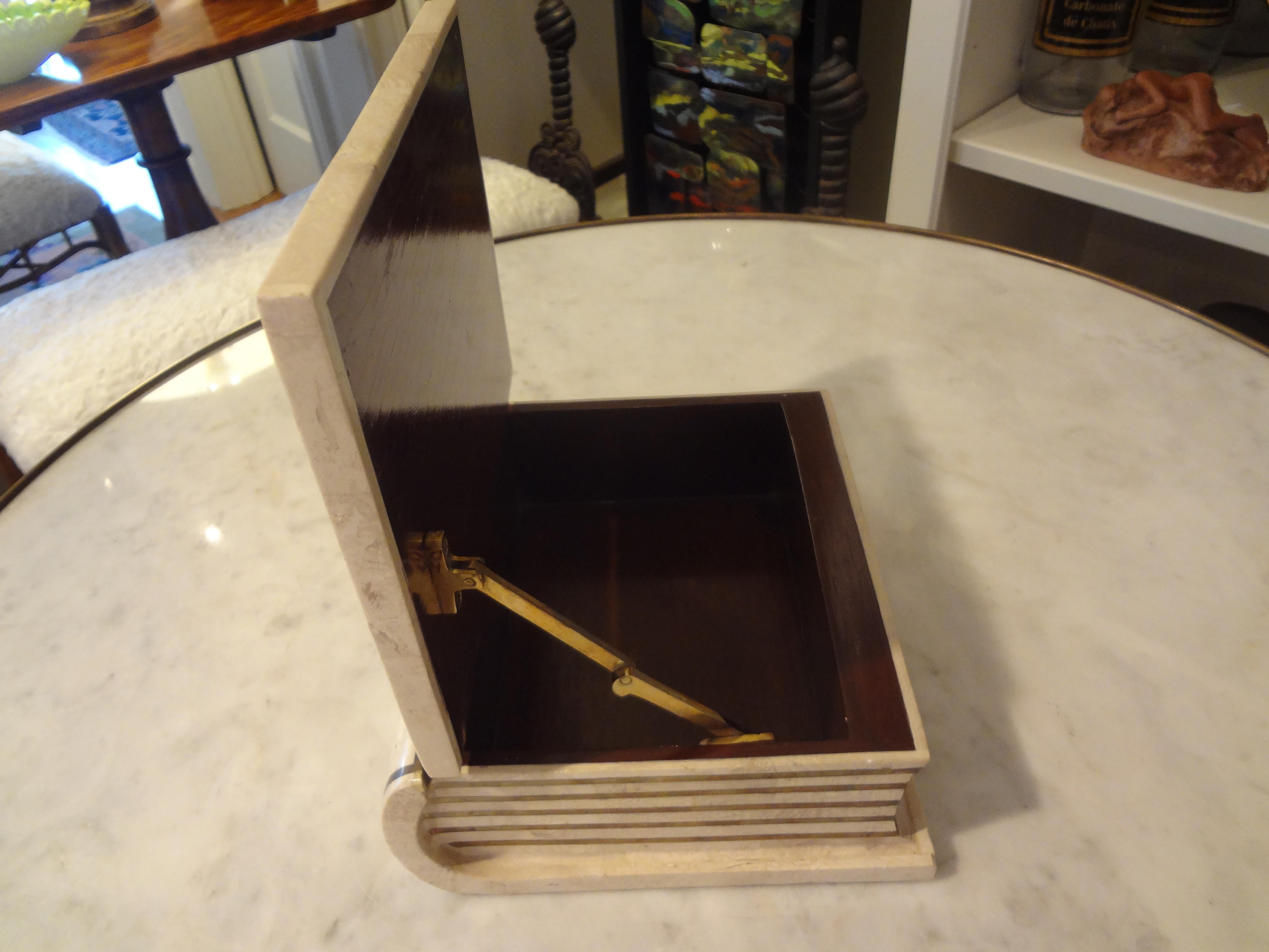 Vintage Maitland-Smith Tessellated Stone and Brass Book Shaped Box In Good Condition In Houston, TX