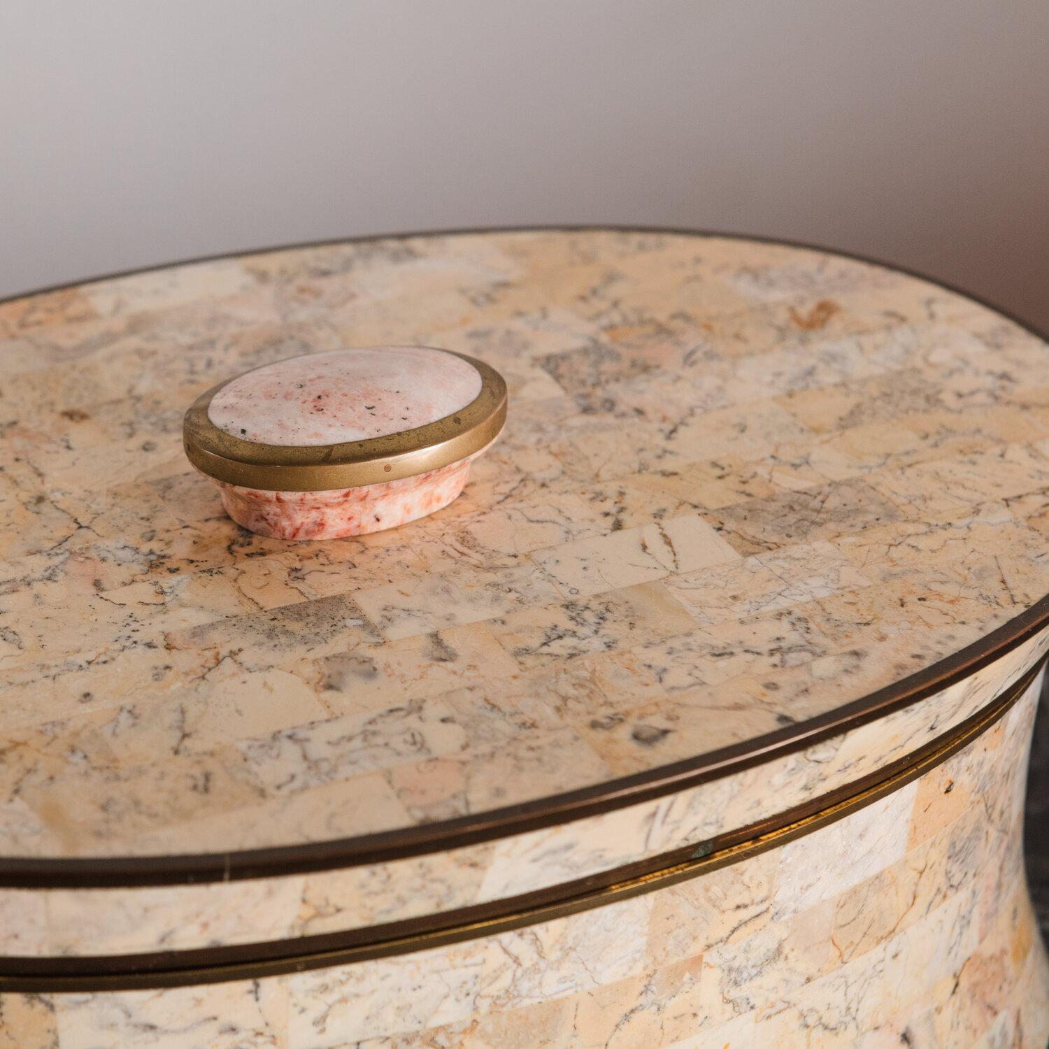 20th Century Vintage Maitland Smith Tessellated Stone Box with Brass Trim