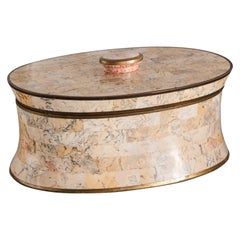 Vintage Maitland Smith Tessellated Stone Box with Brass Trim