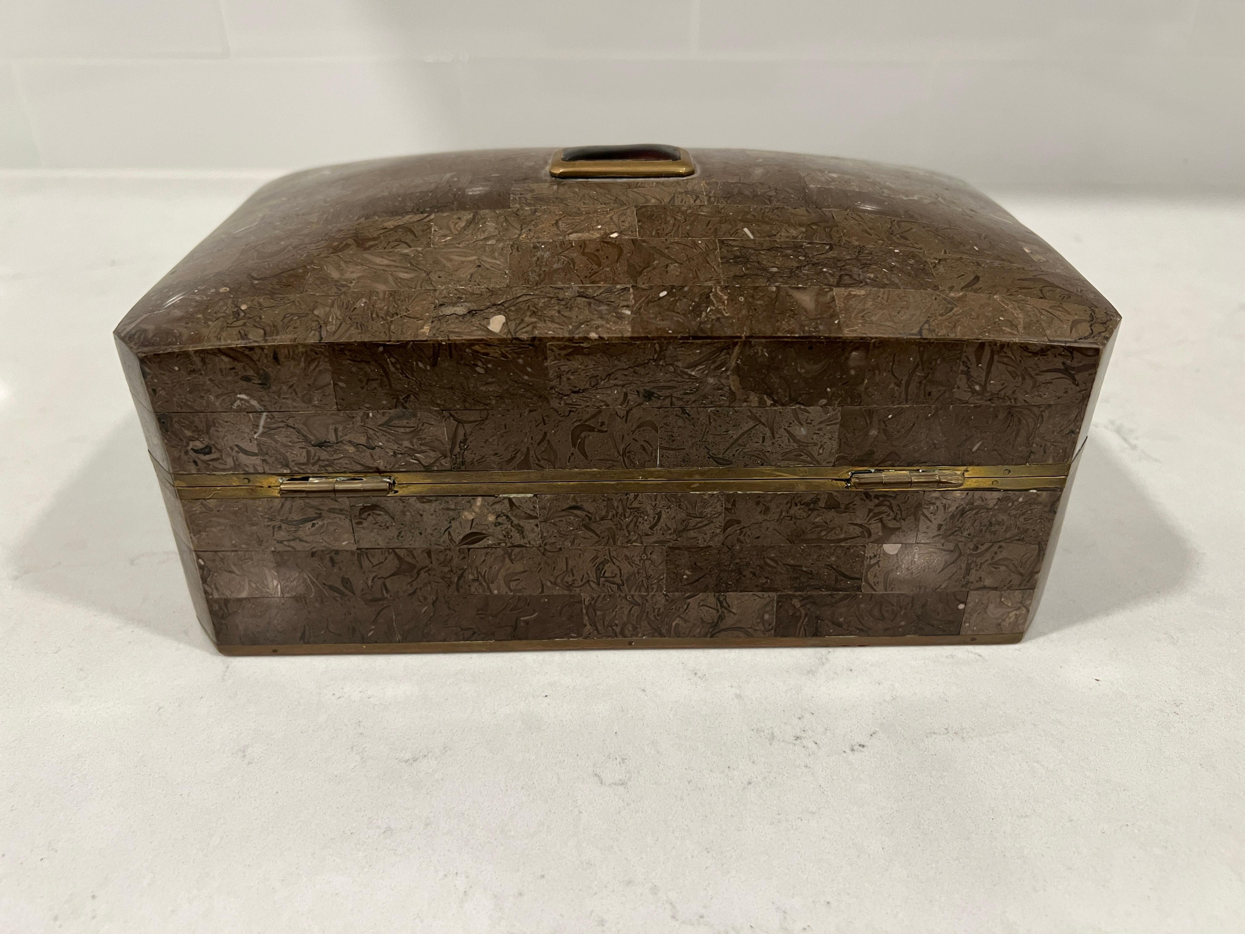 Vintage Maitland Smith Tessellated Stone, Brass, Malachite & Amethyst Box For Sale 5