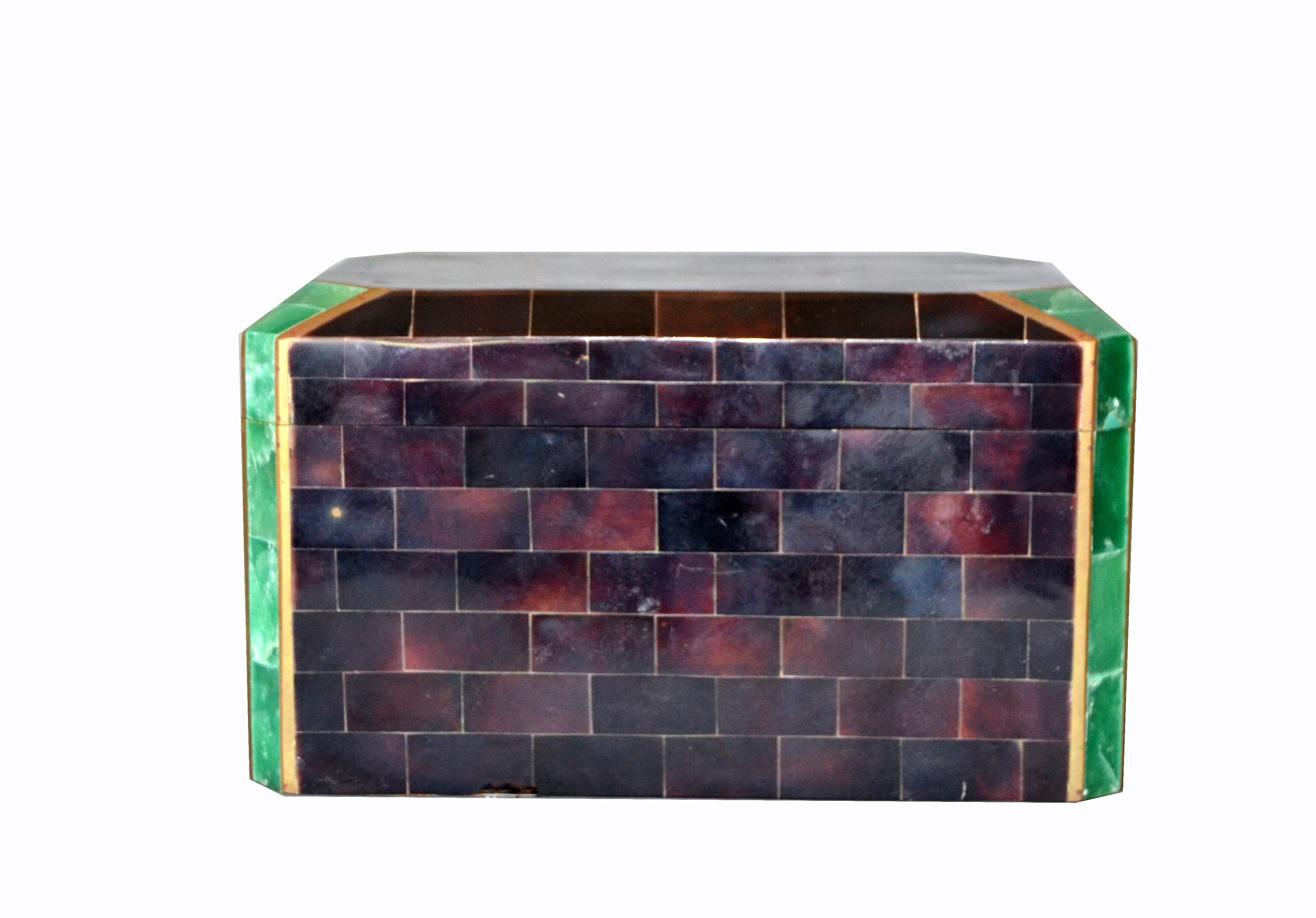 Vintage handmade Maitland Smith tessellated stone box with brass over rosewood.
No makers mark.
 