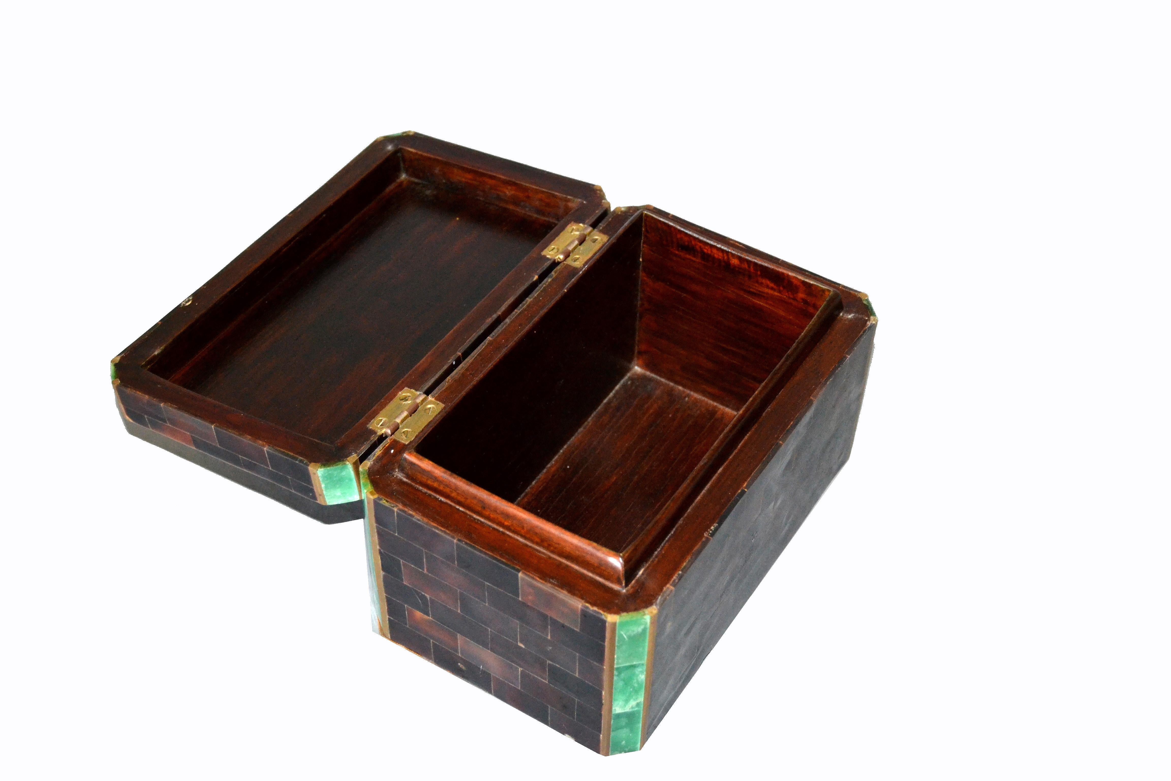 Mid-Century Modern Vintage Maitland Smith Tessellated Stone and Brass over Rosewood Box