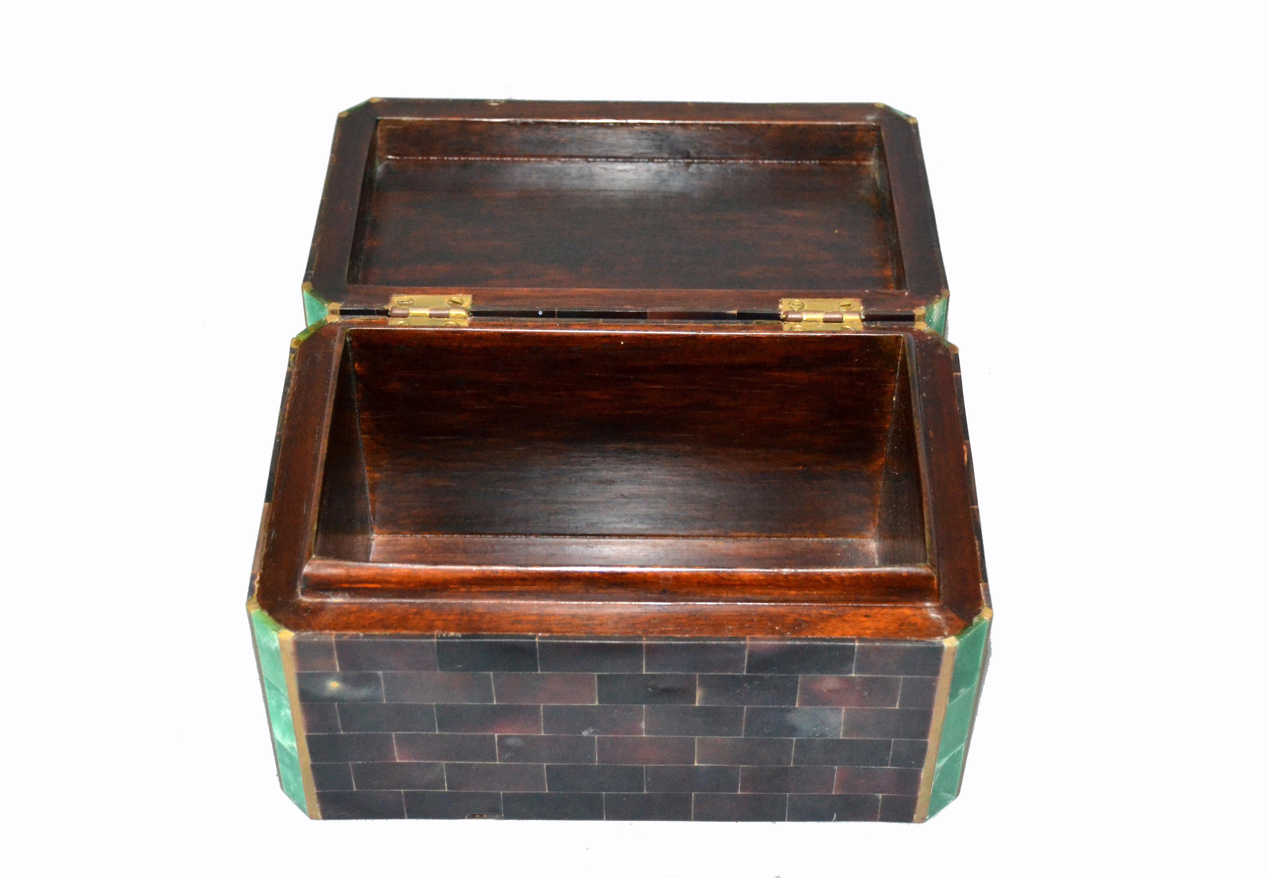 Late 20th Century Vintage Maitland Smith Tessellated Stone and Brass over Rosewood Box