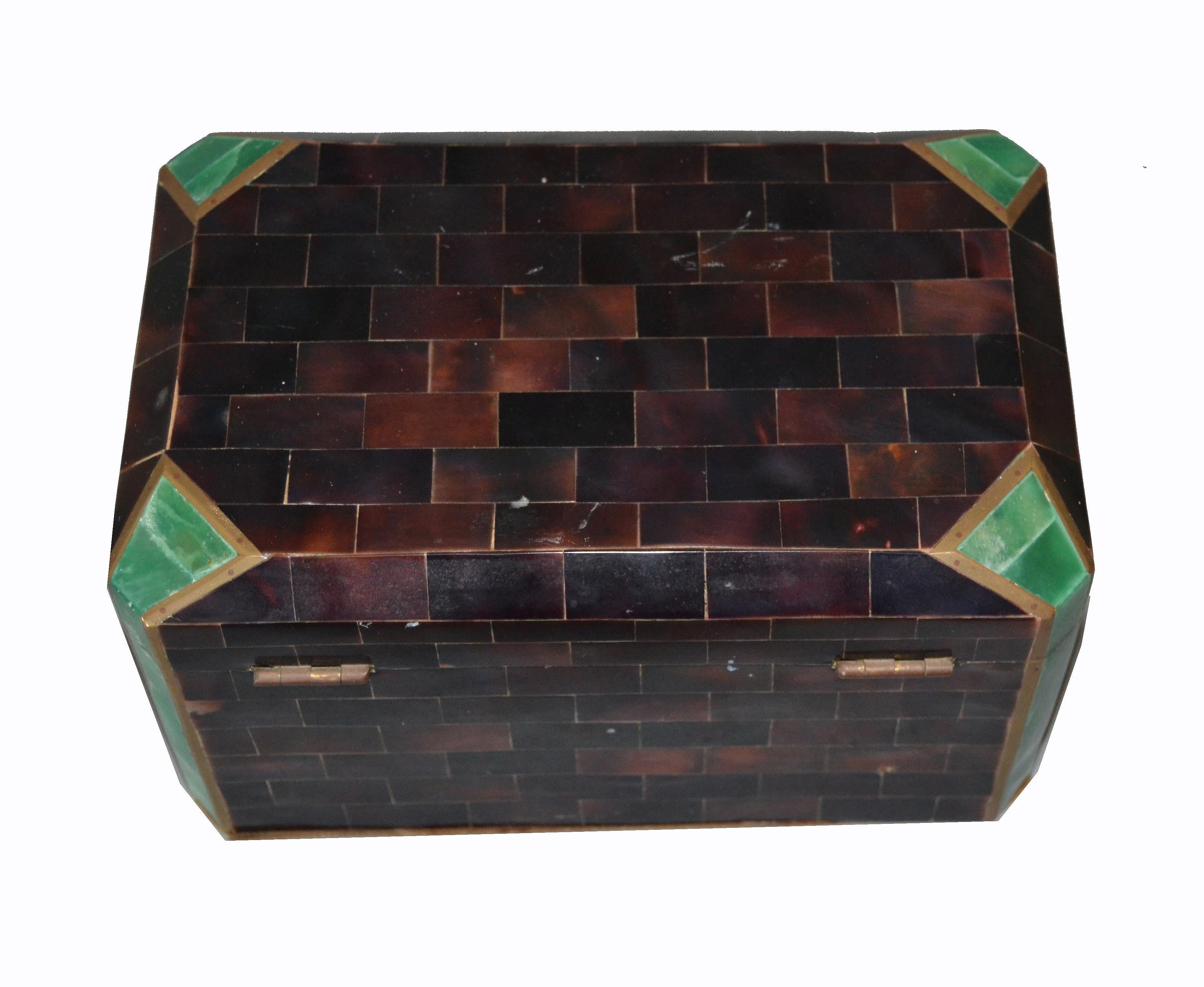 Vintage Maitland Smith Tessellated Stone and Brass over Rosewood Box 2